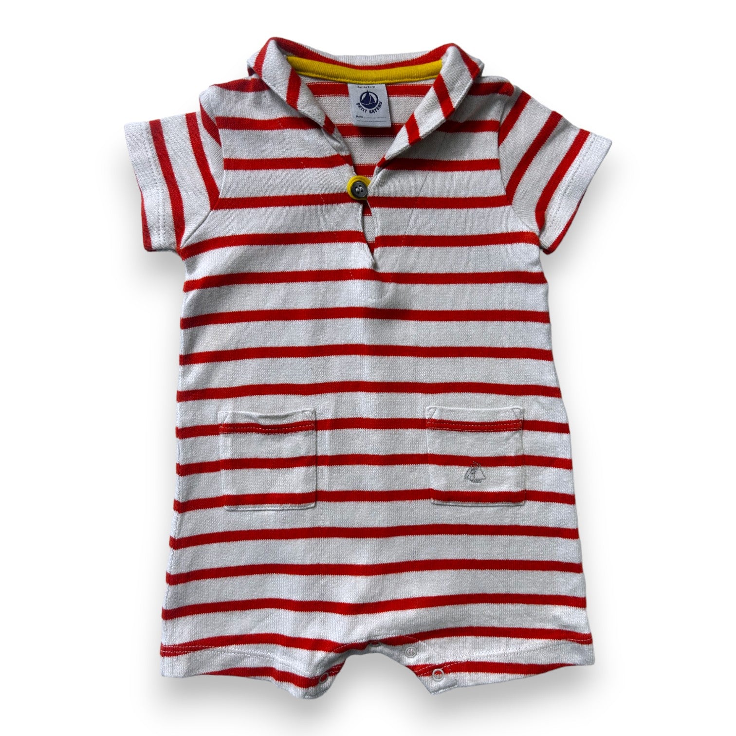 PETIT BATEAU - White jumpsuit with orange stripes - 6 months