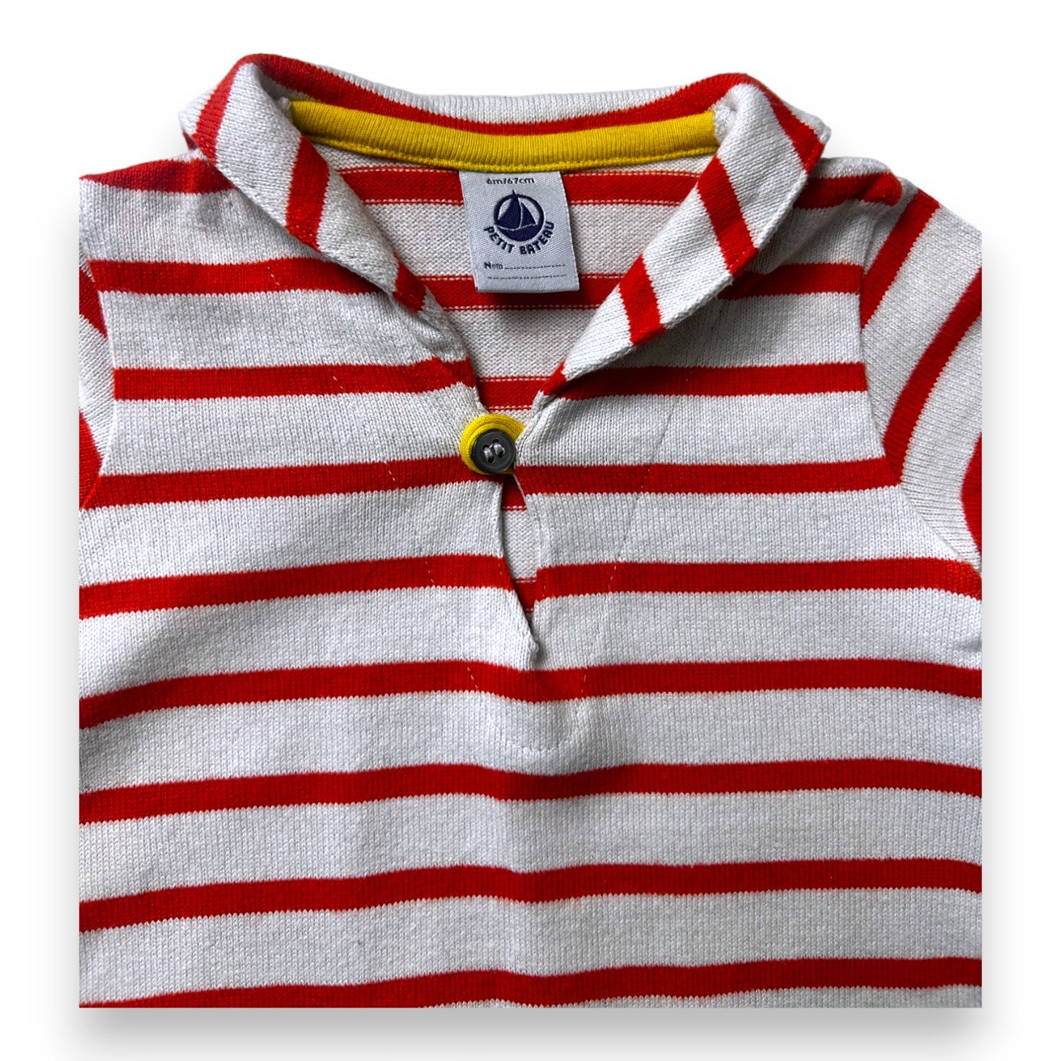 PETIT BATEAU - White jumpsuit with orange stripes - 6 months