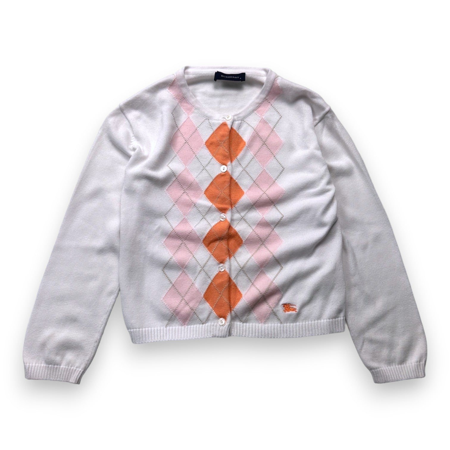 BURBERRY - Cardigan blanc à carreaux roses et oranges - 6 ans