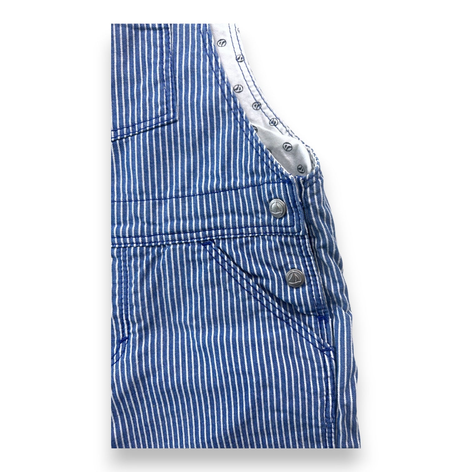 PETIT BATEAU - Blau gestreifter Overall - 12 Monate