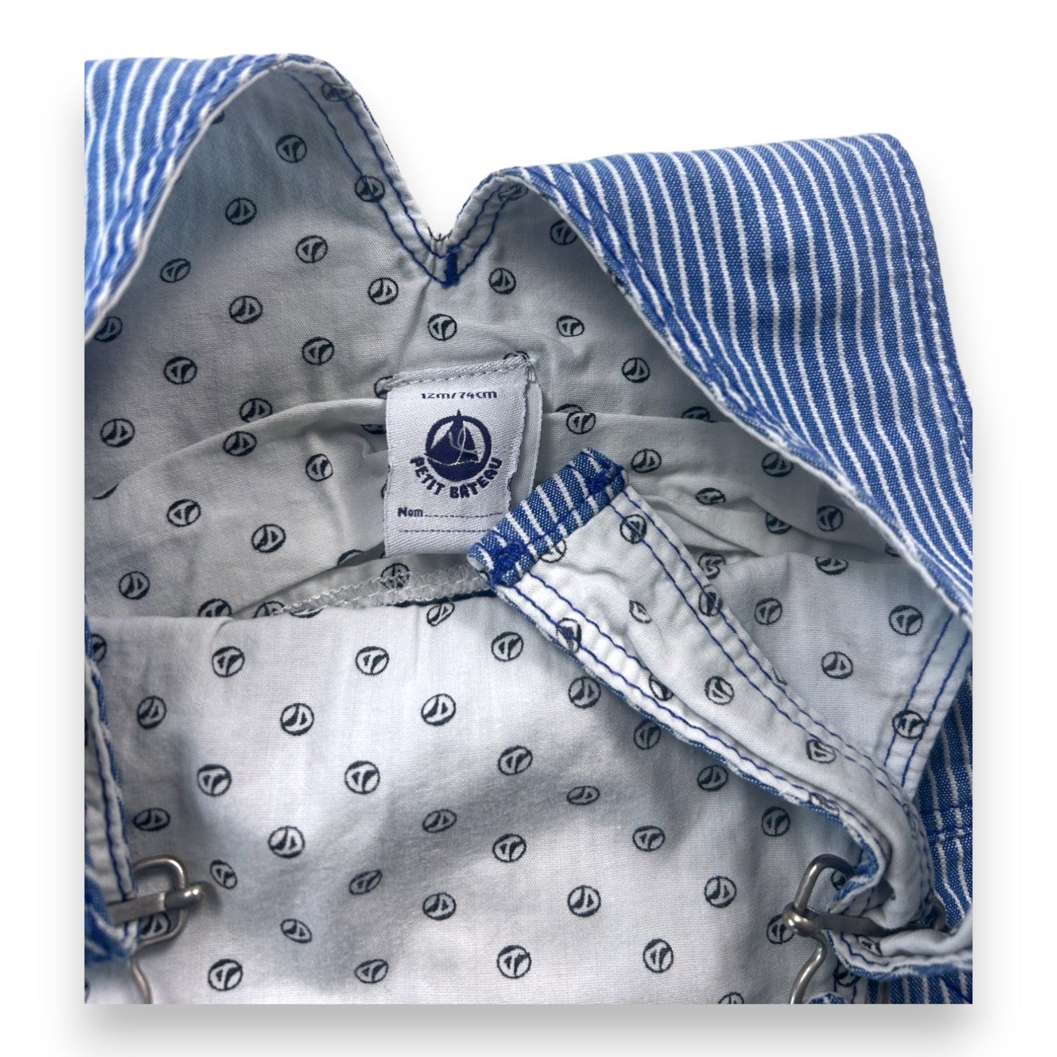 PETIT BATEAU - Blau gestreifter Overall - 12 Monate