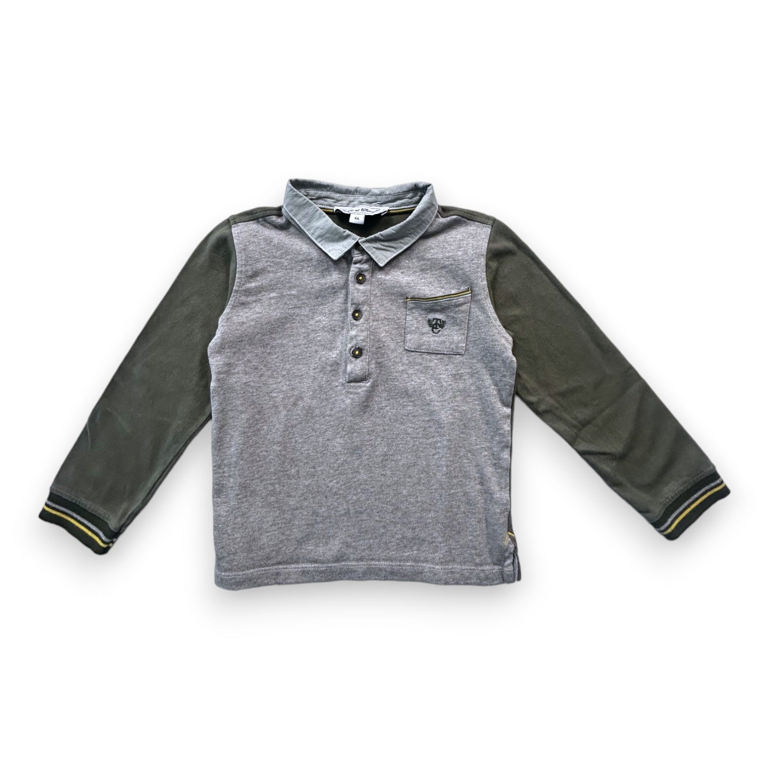 TARTINE & CHOCOLAT - Polo gris manches longues vert - 4 ans