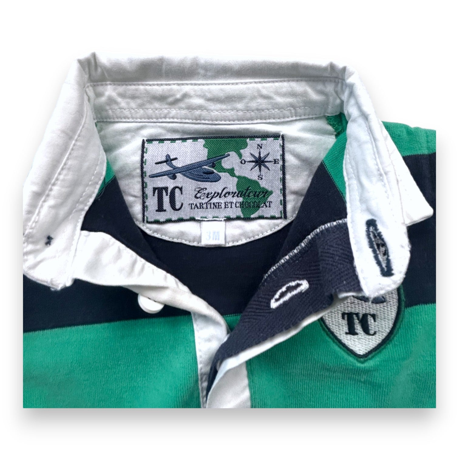 TARTINE &amp; CHOCOLAT - Schwarz-grün gestreiftes Langarm-Poloshirt - 3 Monate