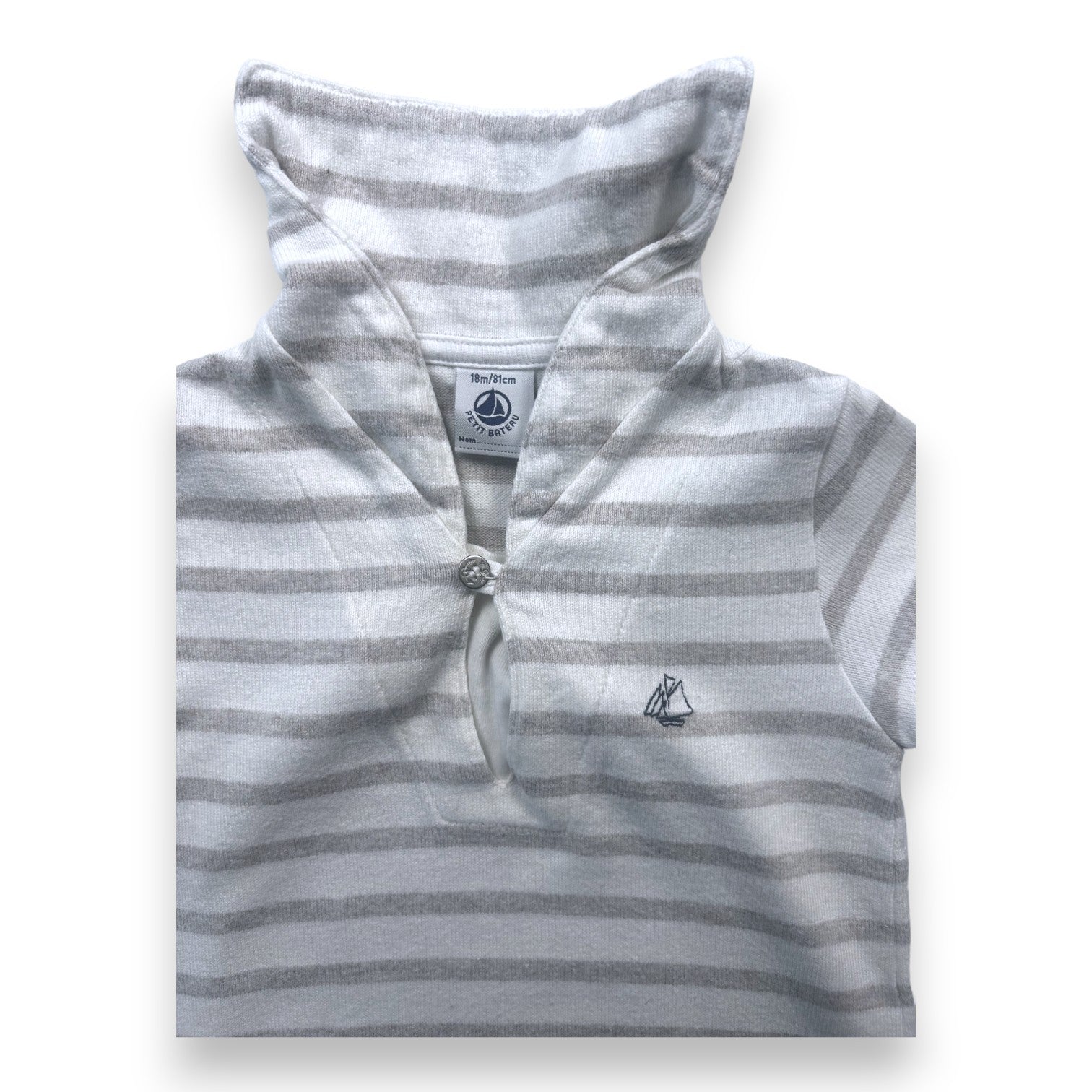 PETIT BATEAU - Weißer Overall mit beigen Streifen - 18 Monate