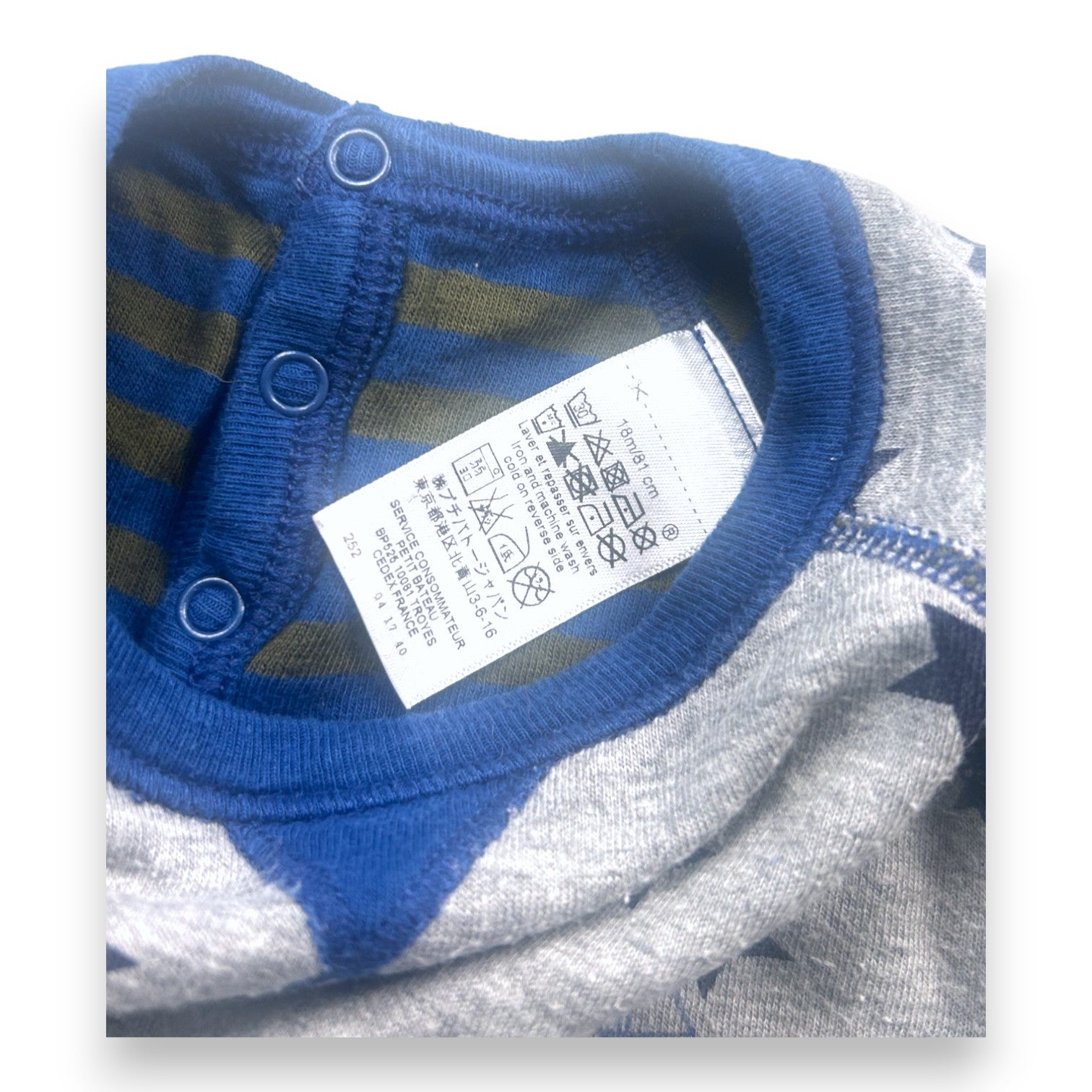 PETIT BATEAU - T-shirt gris manches longues étoiles bleu - 18 mois