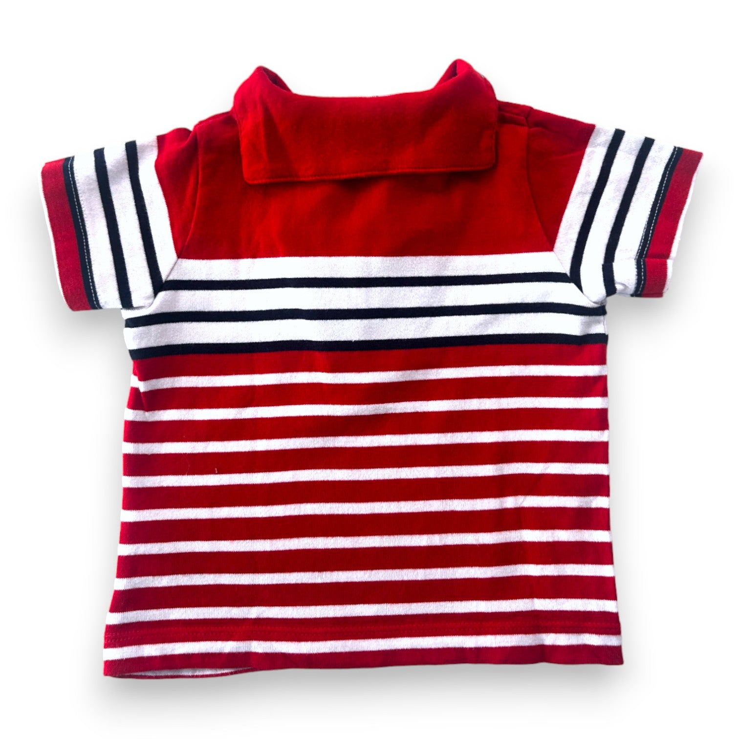 PETIT BATEAU - T-shirt col V rouge à rayures - 12 mois