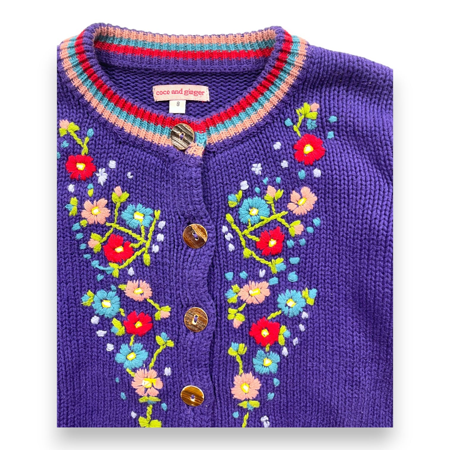 COCO AND GINGER - Cardigan violet à fleurs multicolores brodées - 8 ans