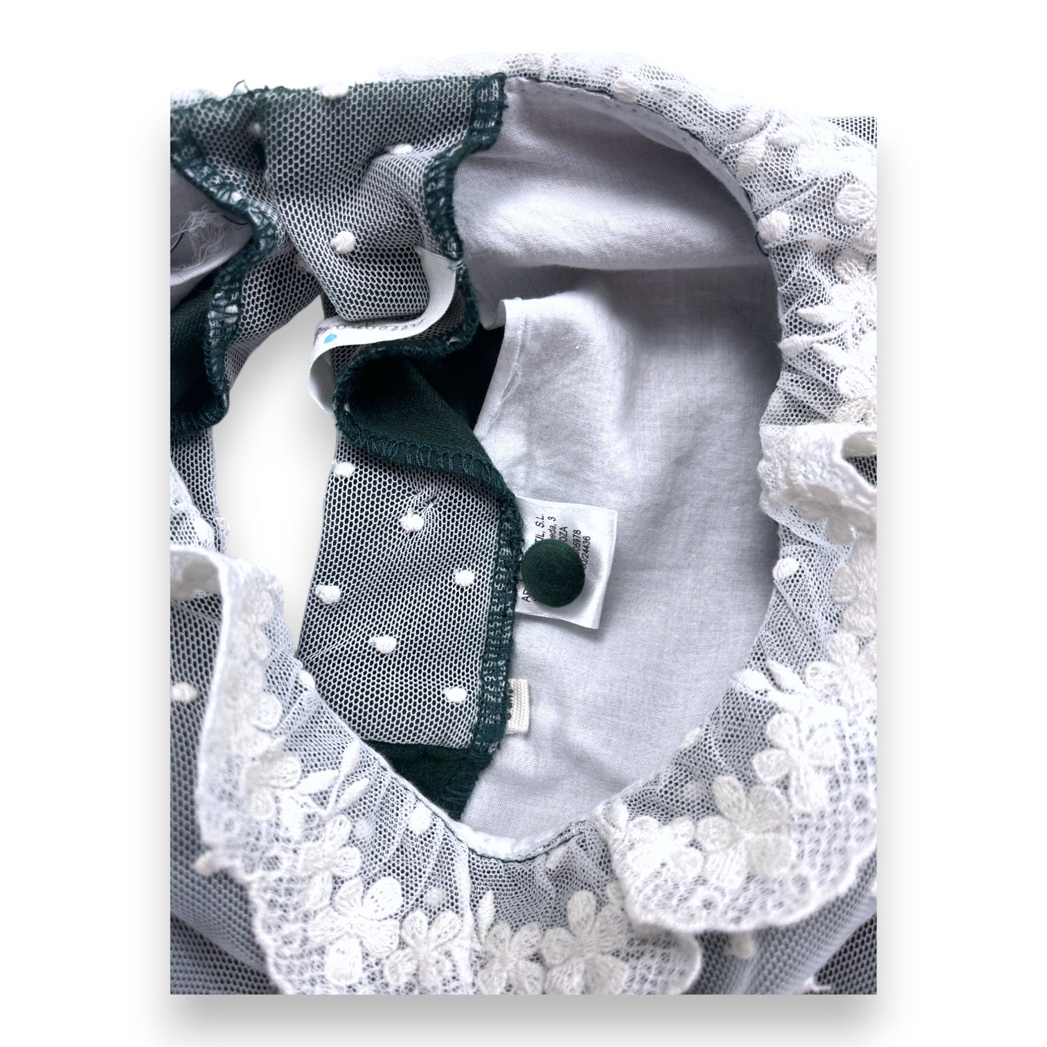 ALLEGRA - Green silk velvet dress with lace collar - 8 years