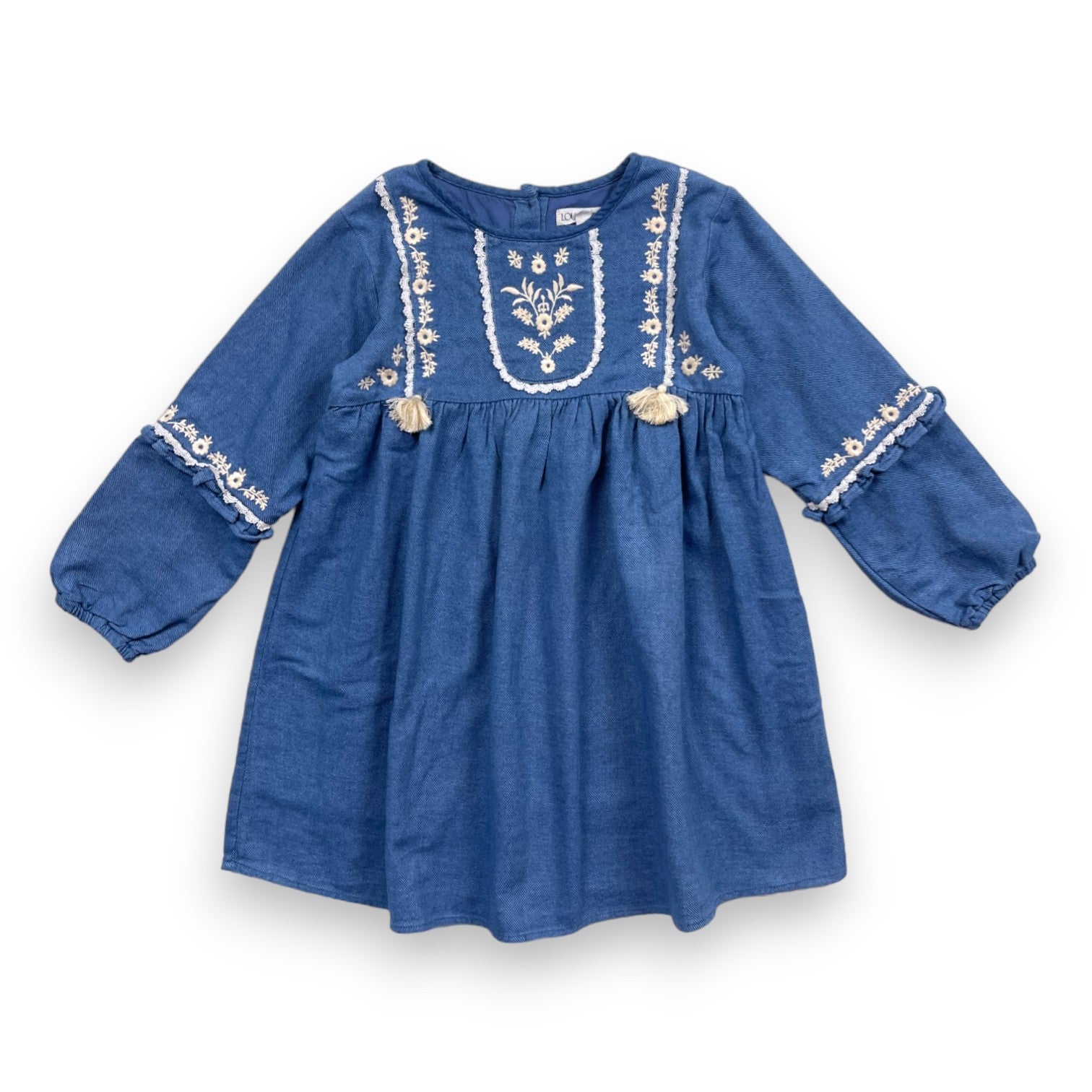 LOUISE MISHA - Robe bleu denim à details blancs et dentelle - 8 ans