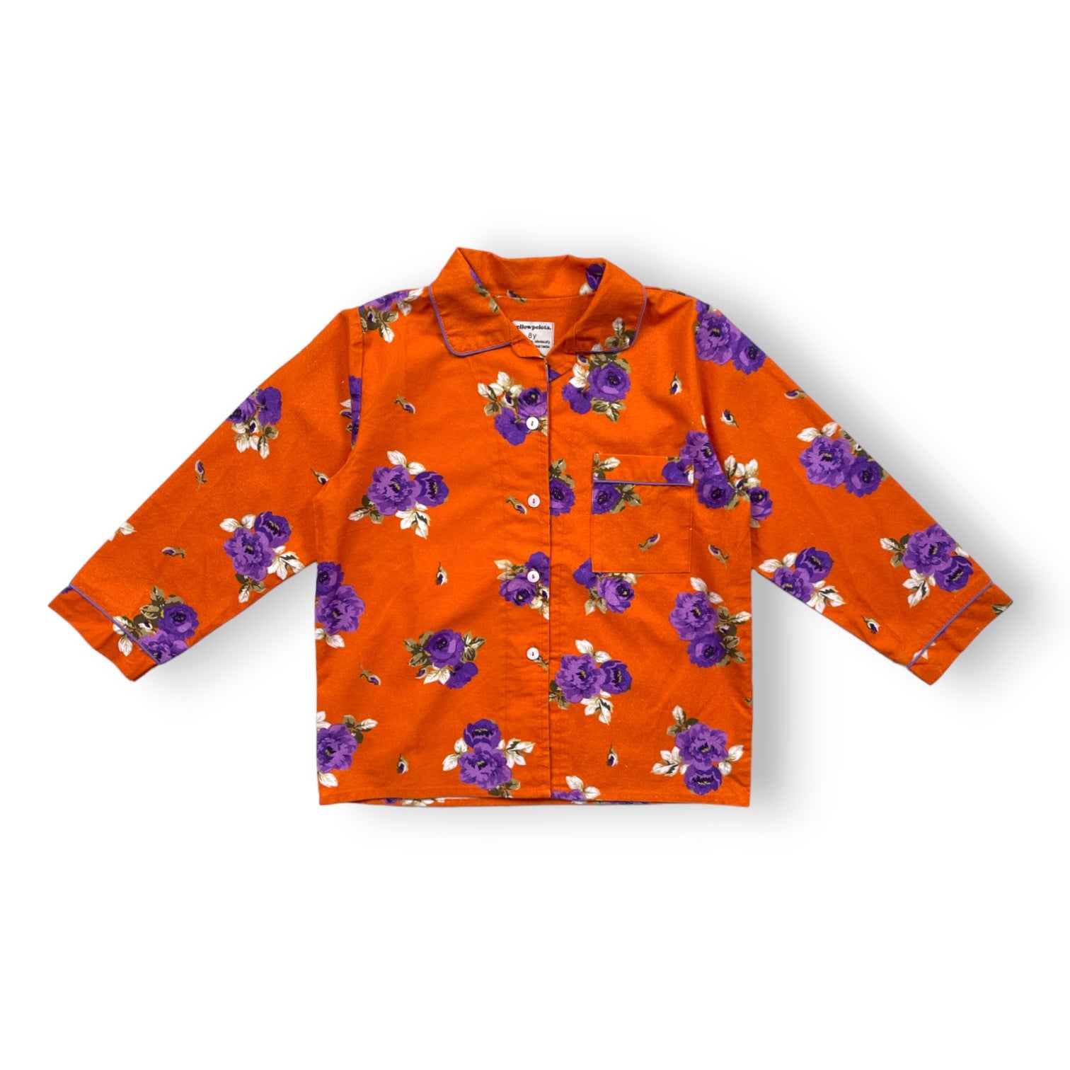 YELLOW PELOTA - Chemise orange à fleurs violettes - 8 ans