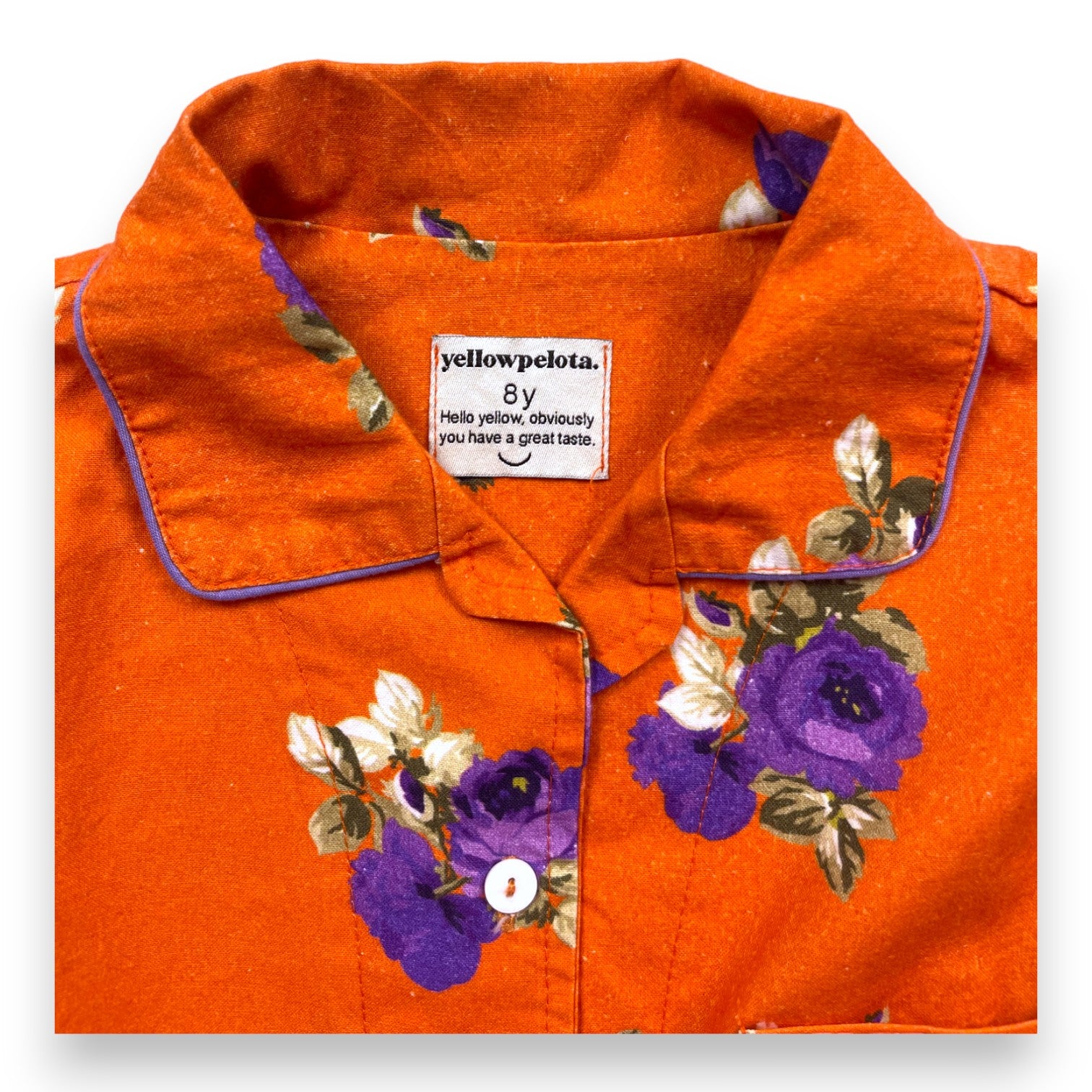 YELLOW PELOTA - Orangefarbenes Hemd mit lila Blumen - 8 Jahre