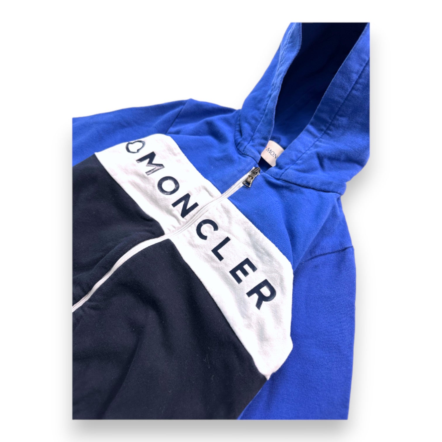 MONCLER - Sweat zippé bleu blanc et noir "Moncler" - 18 mois