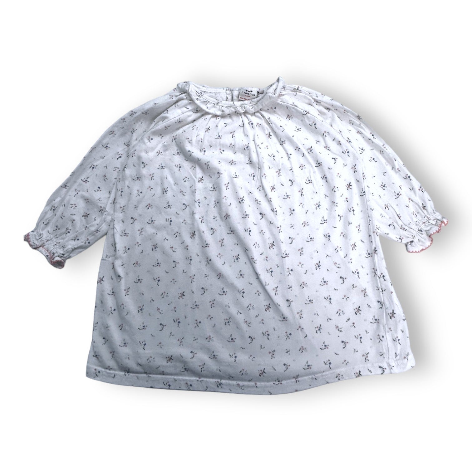 CYRILLUS - T-shirt blanc manches longues imprimés fleuris - 4 ans