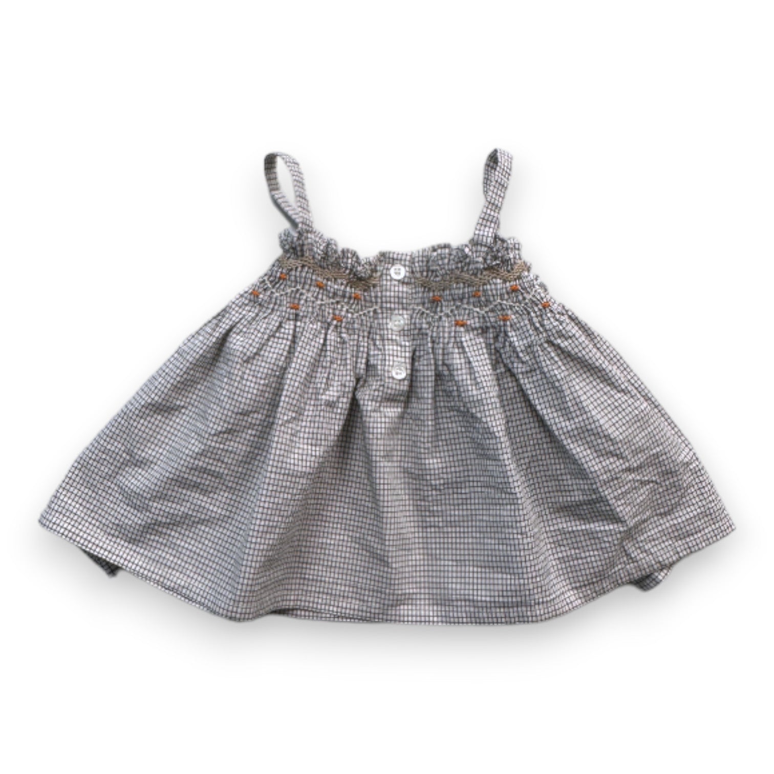 Bonpoint - Black and white gingham dress with embroidered straps - 6 months