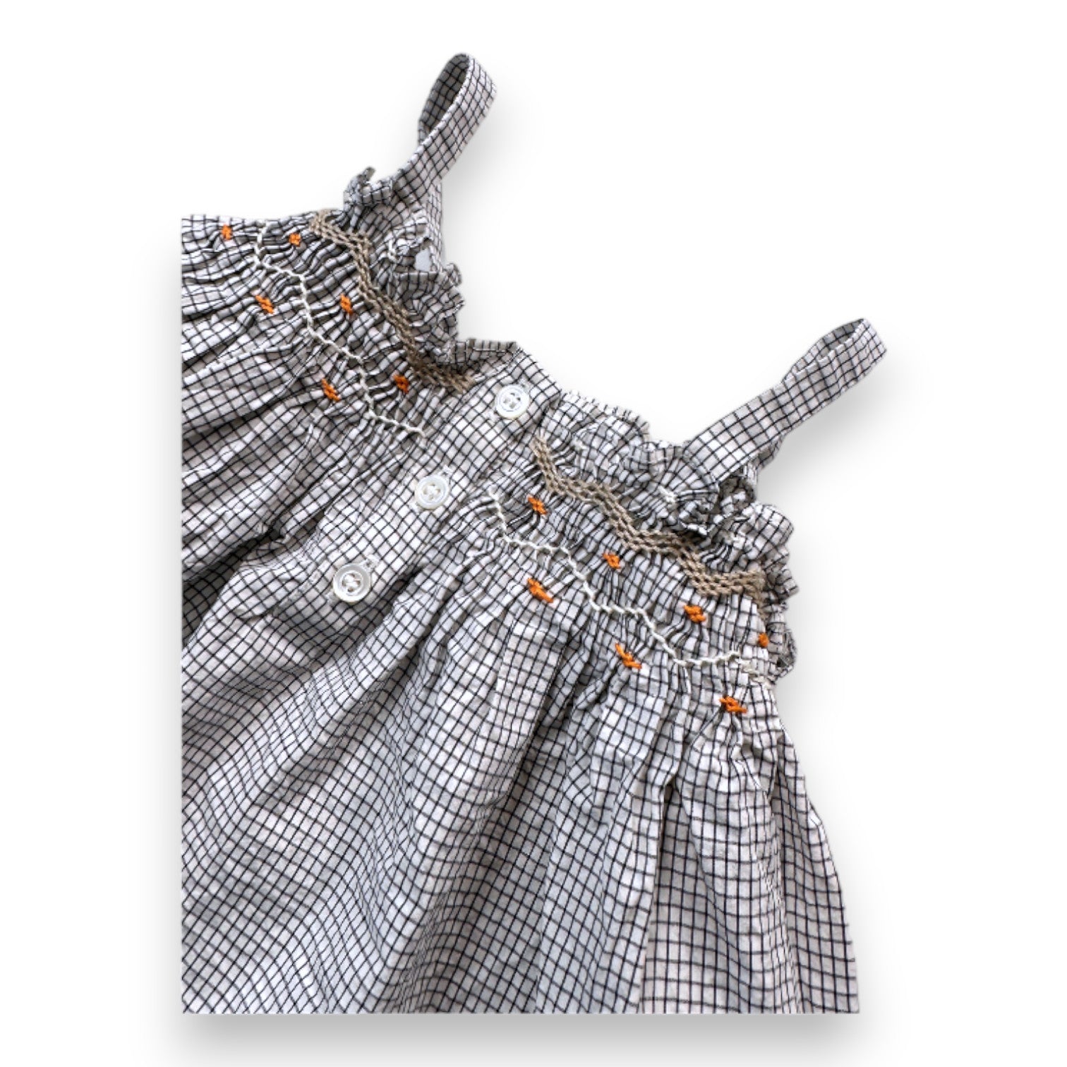Bonpoint - Black and white gingham dress with embroidered straps - 6 months