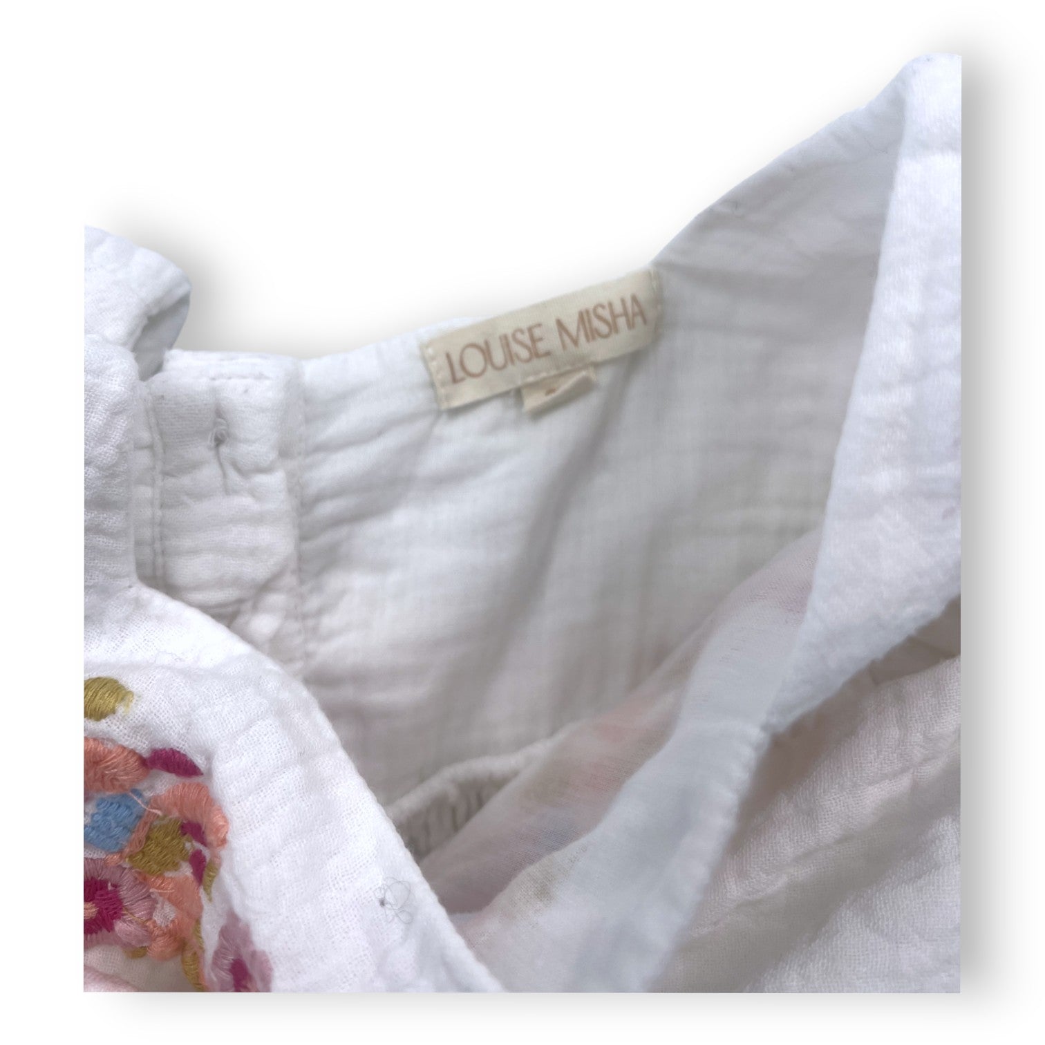 LOUISE MISHA - Weißes Baumwollgaze-Top mit Rüschen und bunter Stickerei - 8 Jahre