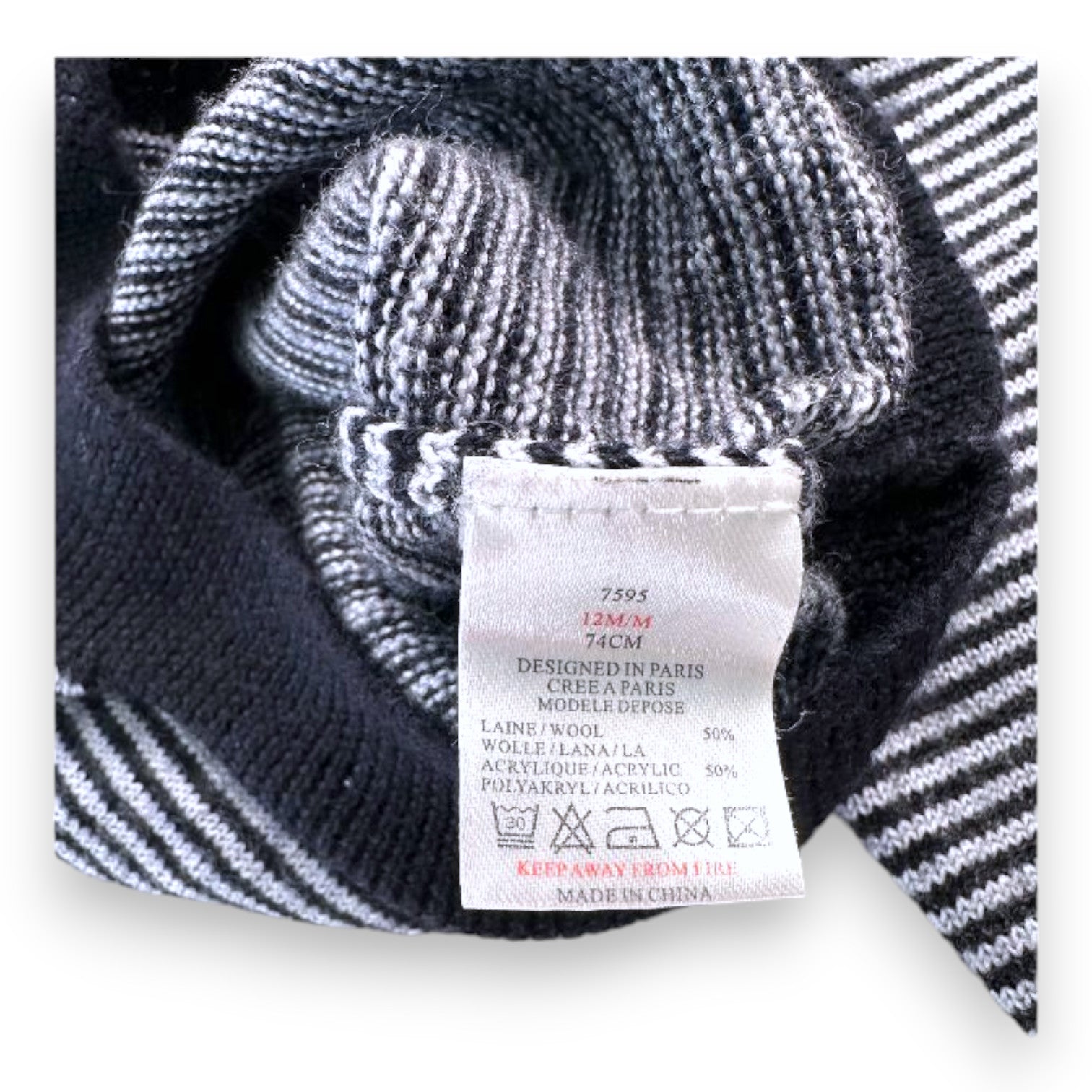 JACADI - Blau-grau gestreiftes Wollsweatshirt - 12 Monate