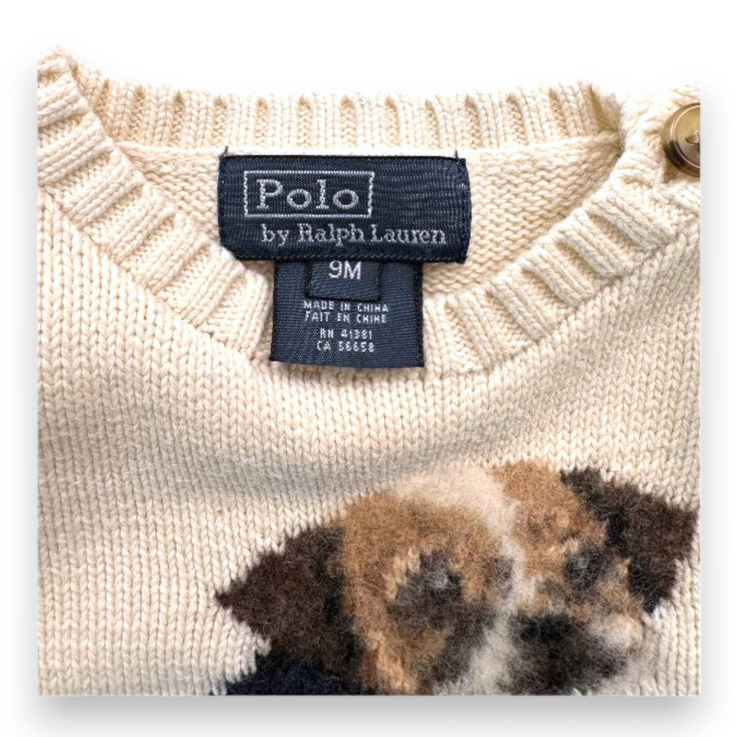 RALPH LAUREN - Cream wool dog sweater - 9 months