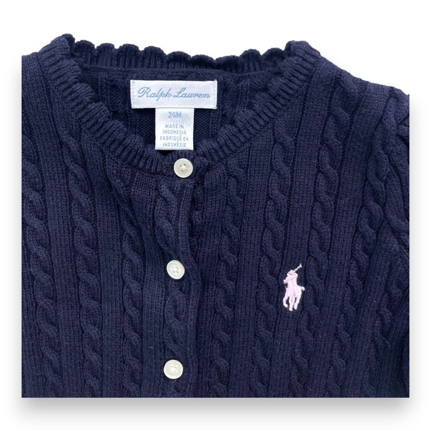 RALPH LAUREN - Navy blue cable-knit cardigan - 2 years