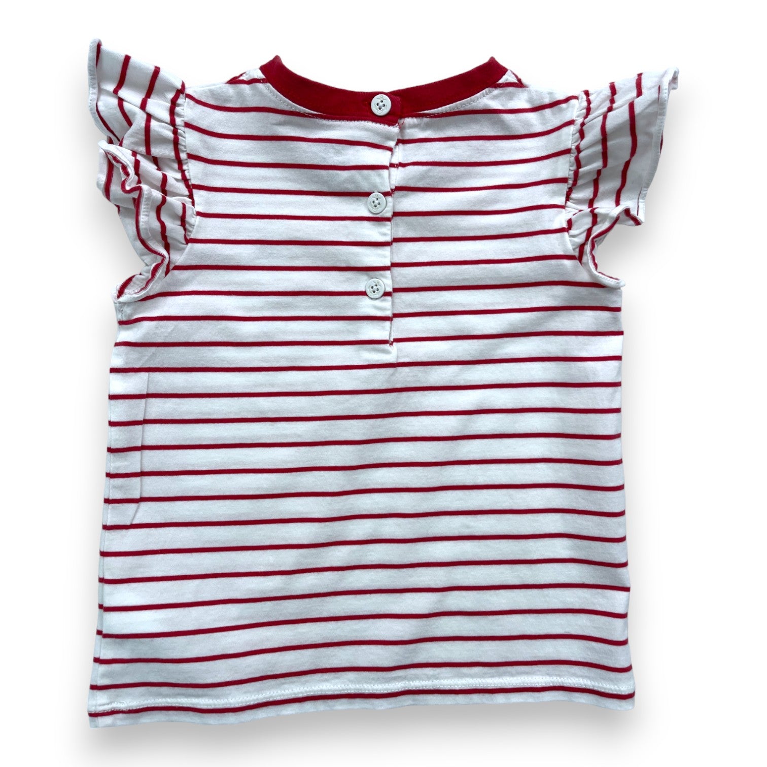 RALPH LAUREN - White T-shirt with red stripes and ruffled sleeves - 2 years