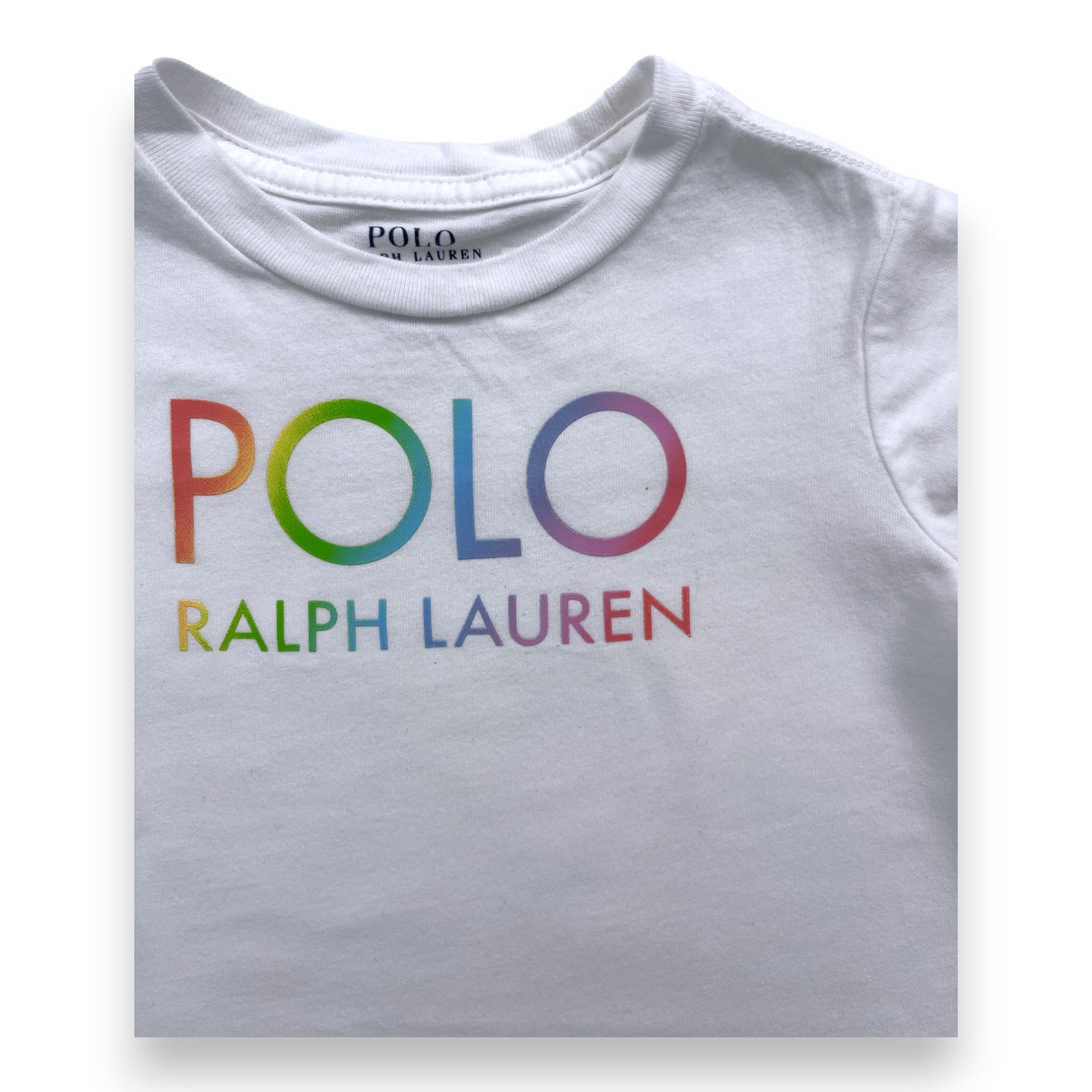 RALPH LAUREN - T shirt blanc manches courtes détails colorés - 2 ans