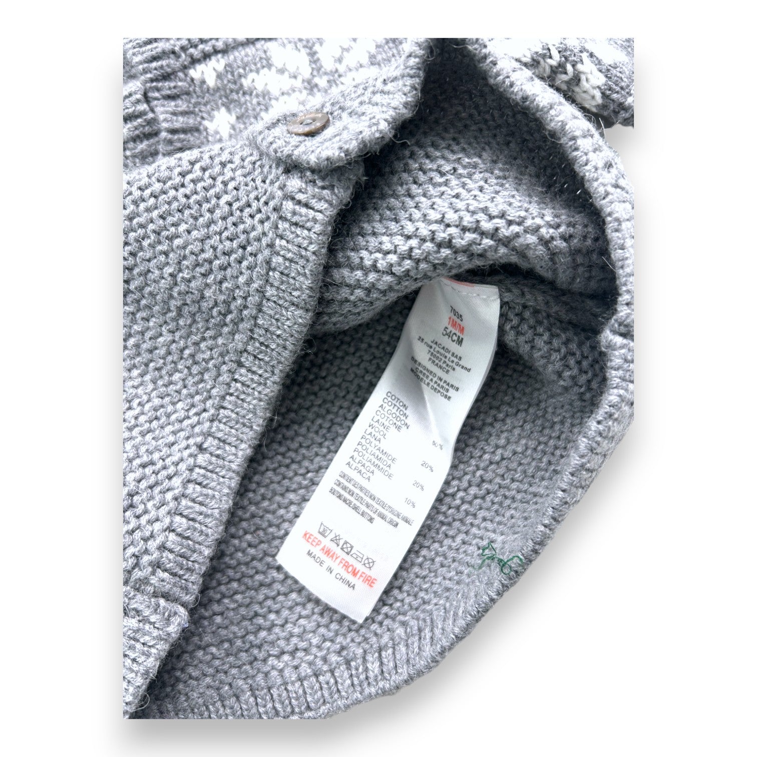 JACADI - Graue Strickjacke mit Stickerei - 1 Monat