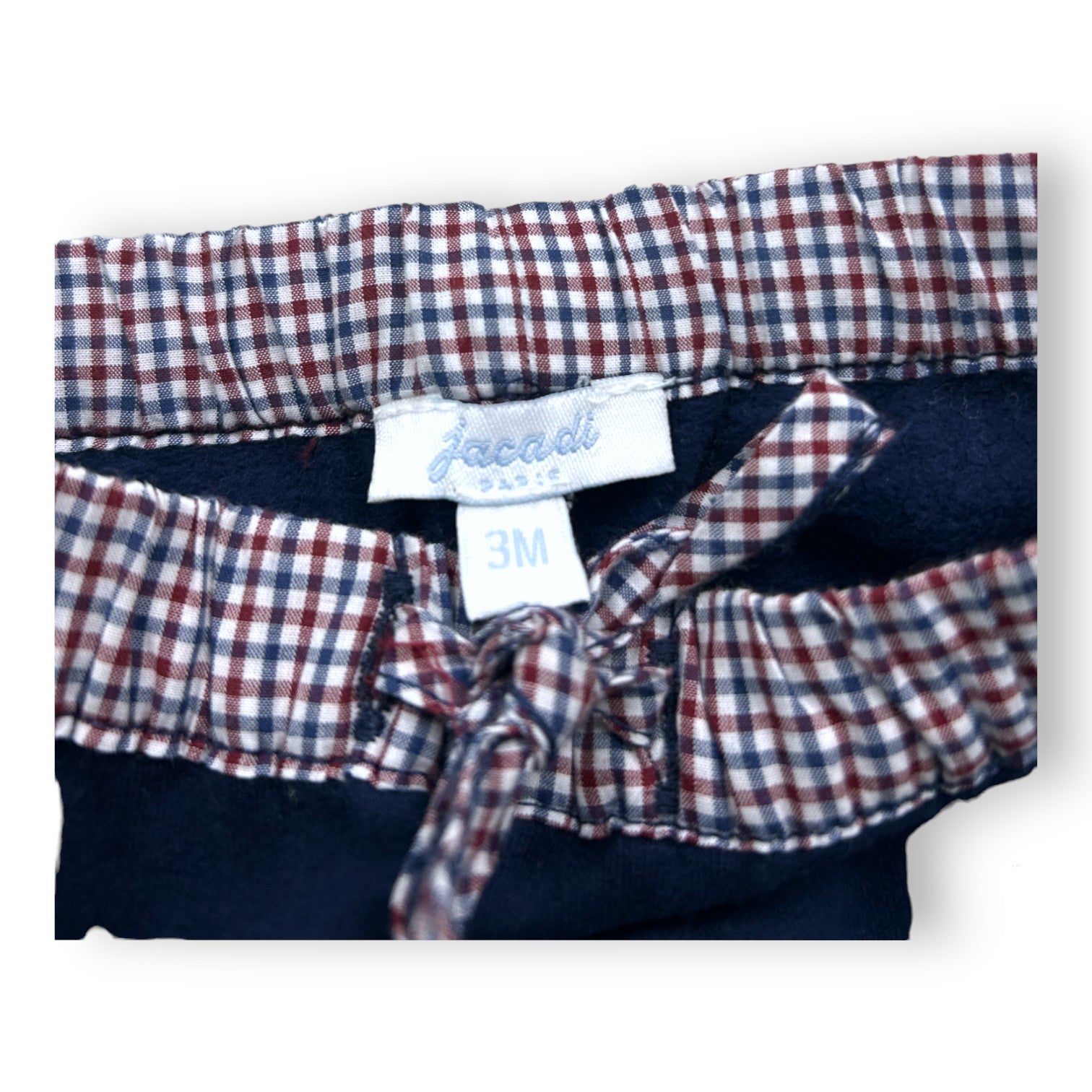 JACADI - Pantalon bleu à détails Vichy - 3 mois