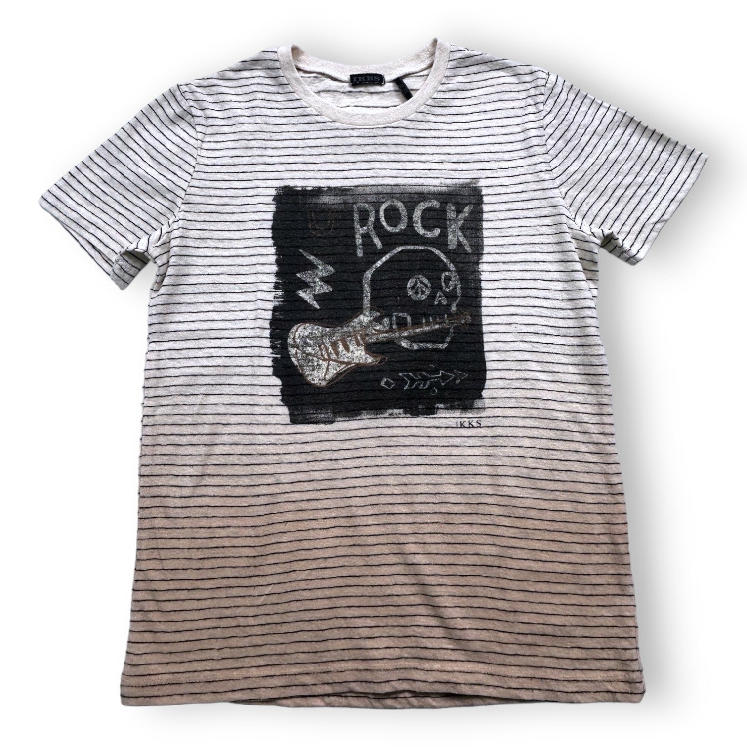 IKKS - T-shirt écru à rayures noires effet deep dye - 8 ans