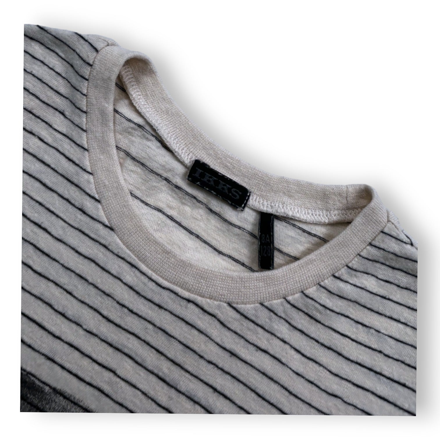 IKKS - T-shirt écru à rayures noires effet deep dye - 8 ans