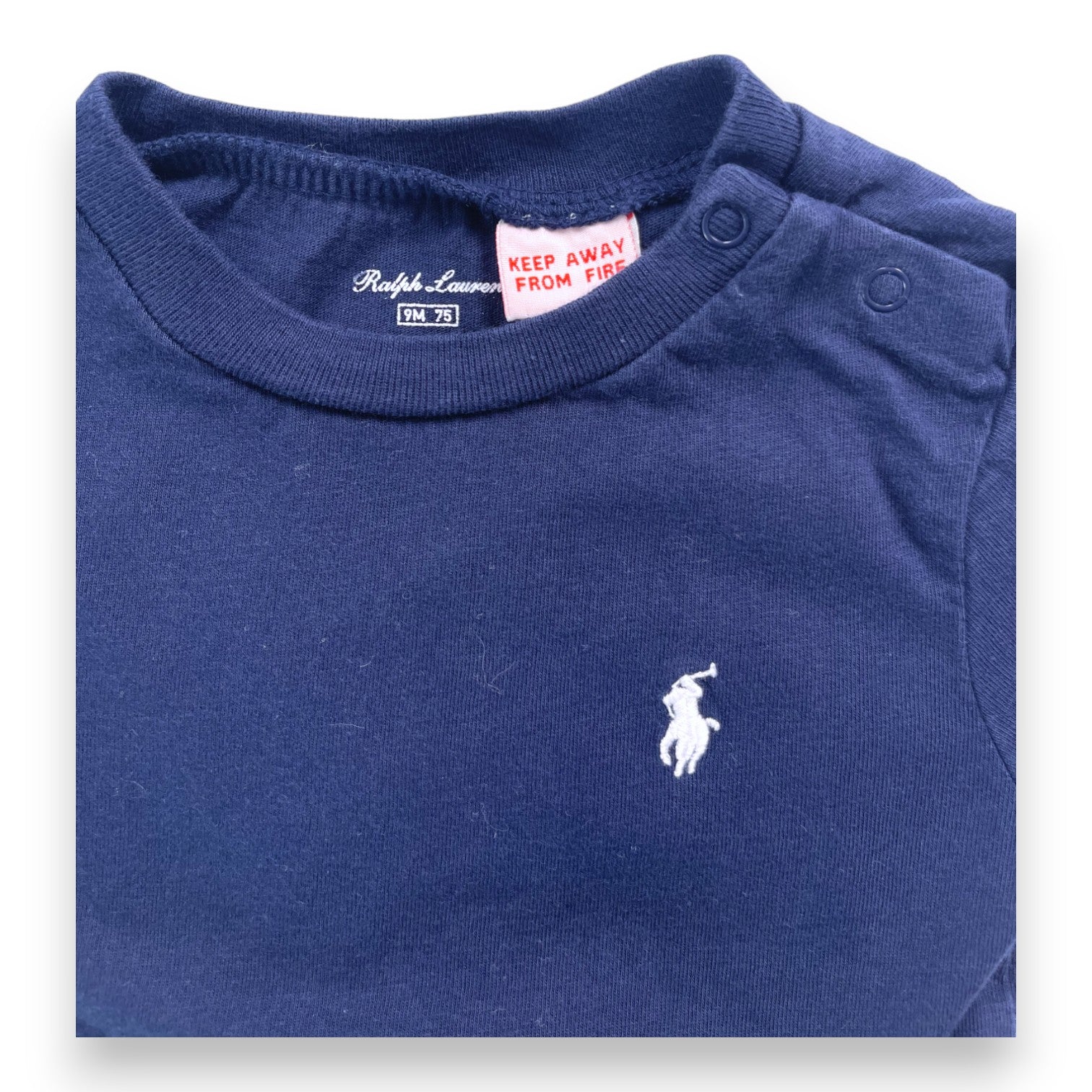 RALPH LAUREN - Navy blue embroidered logo t-shirt - 9 months