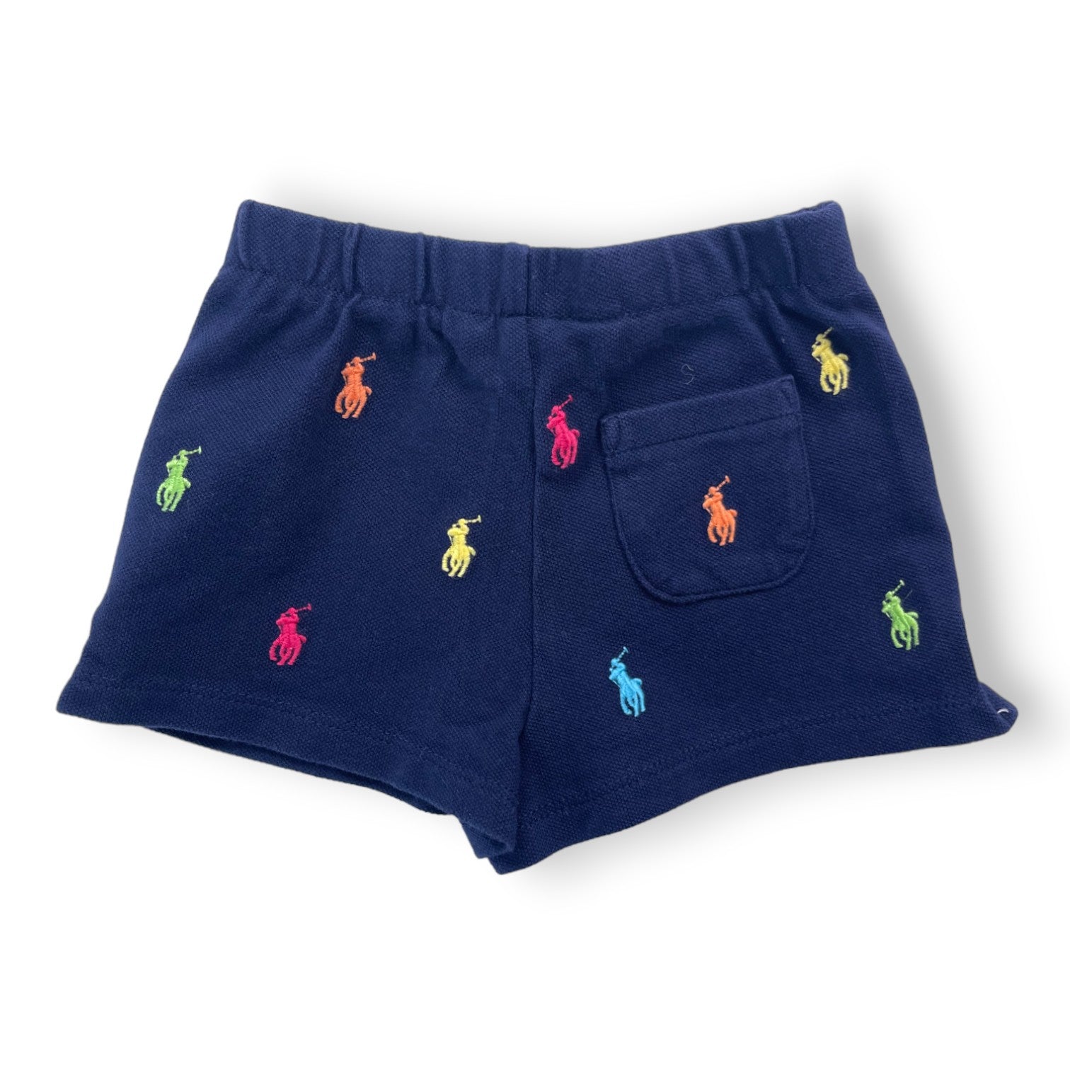RALPH LAUREN - Marineblaue Shorts mit gestickten bunten Logos - 9 Monate