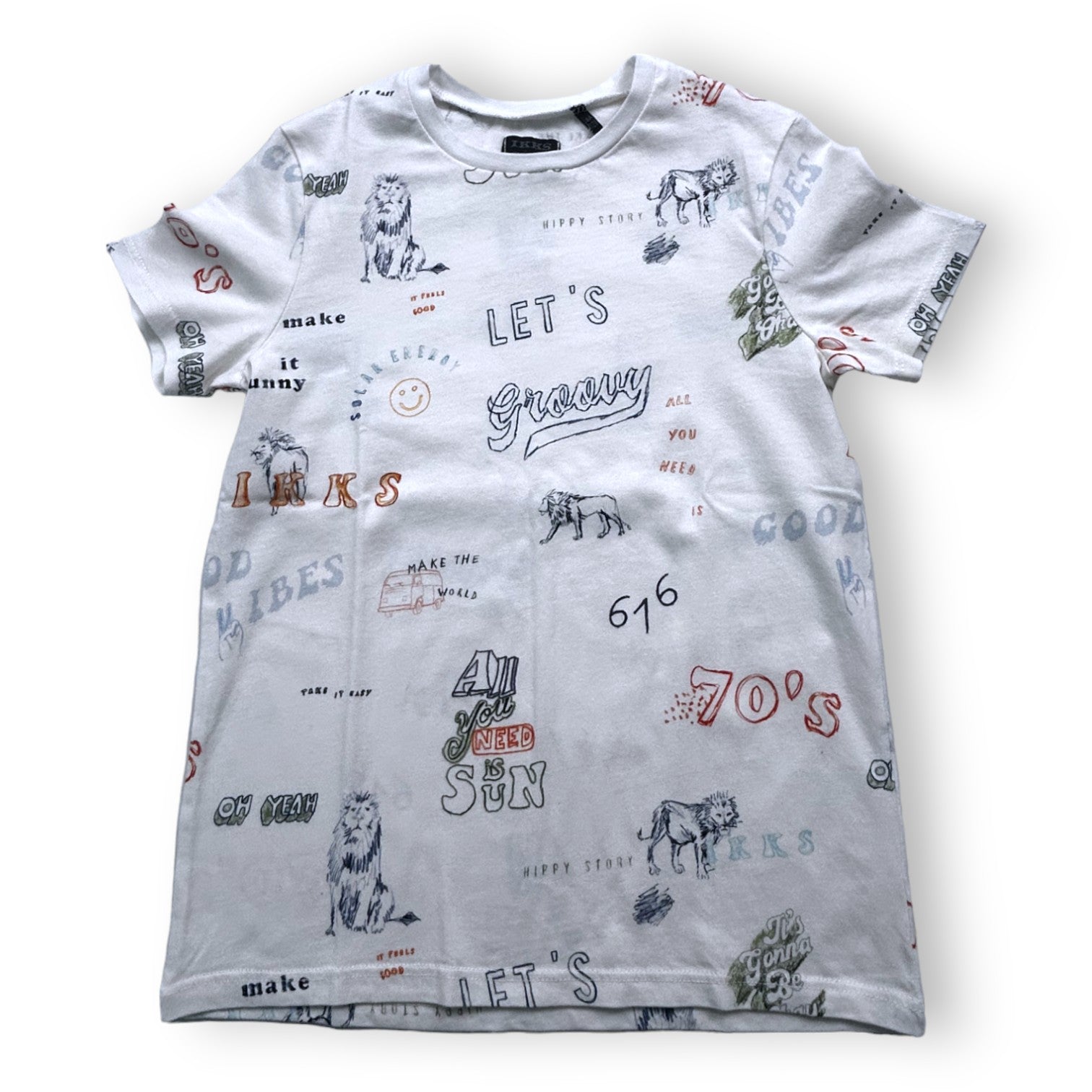 IKKS - T-shirt blanc avec plusieurs dessins - 8 ans
