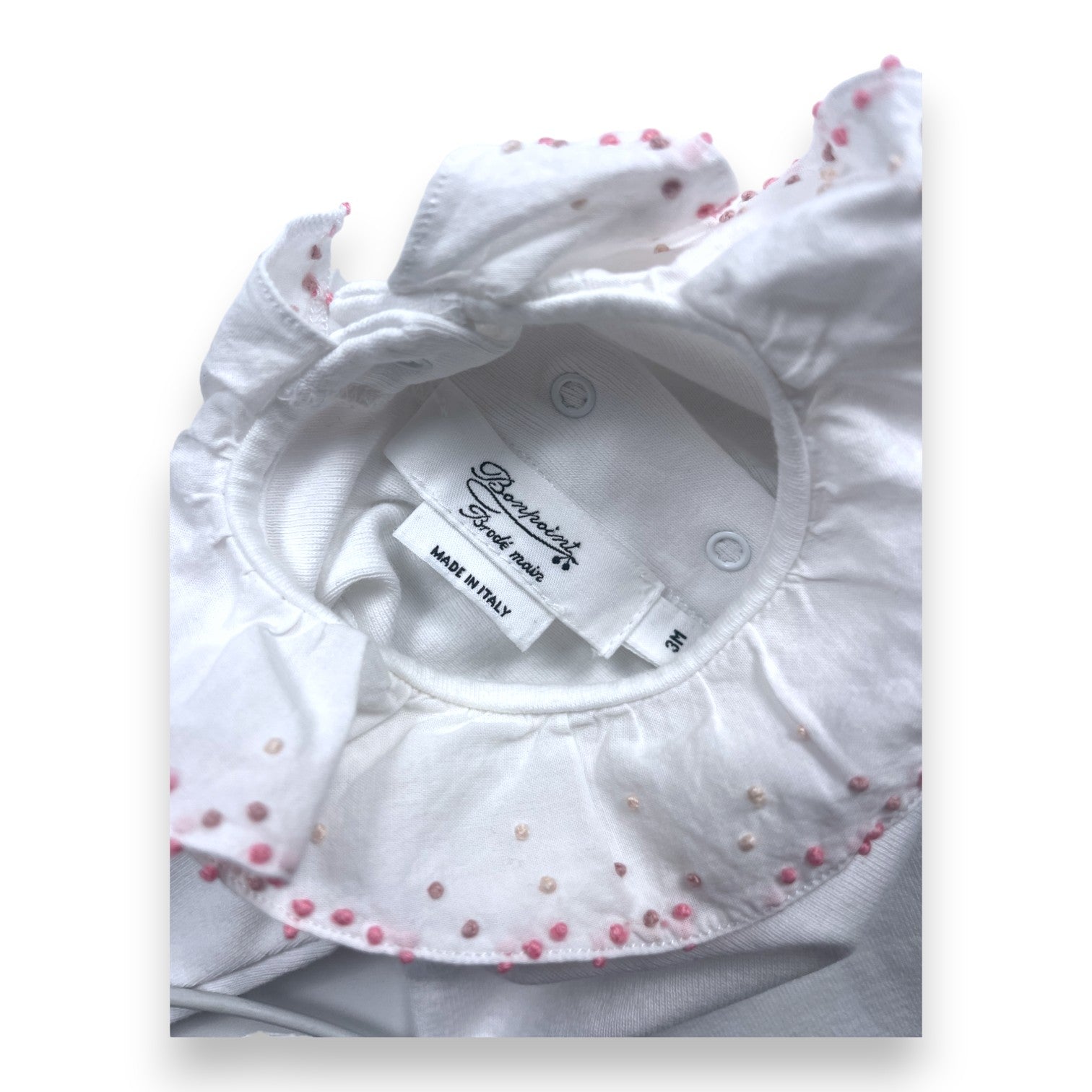 BONPOINT - Weißer Body mit besticktem Kragen - 3 Monate