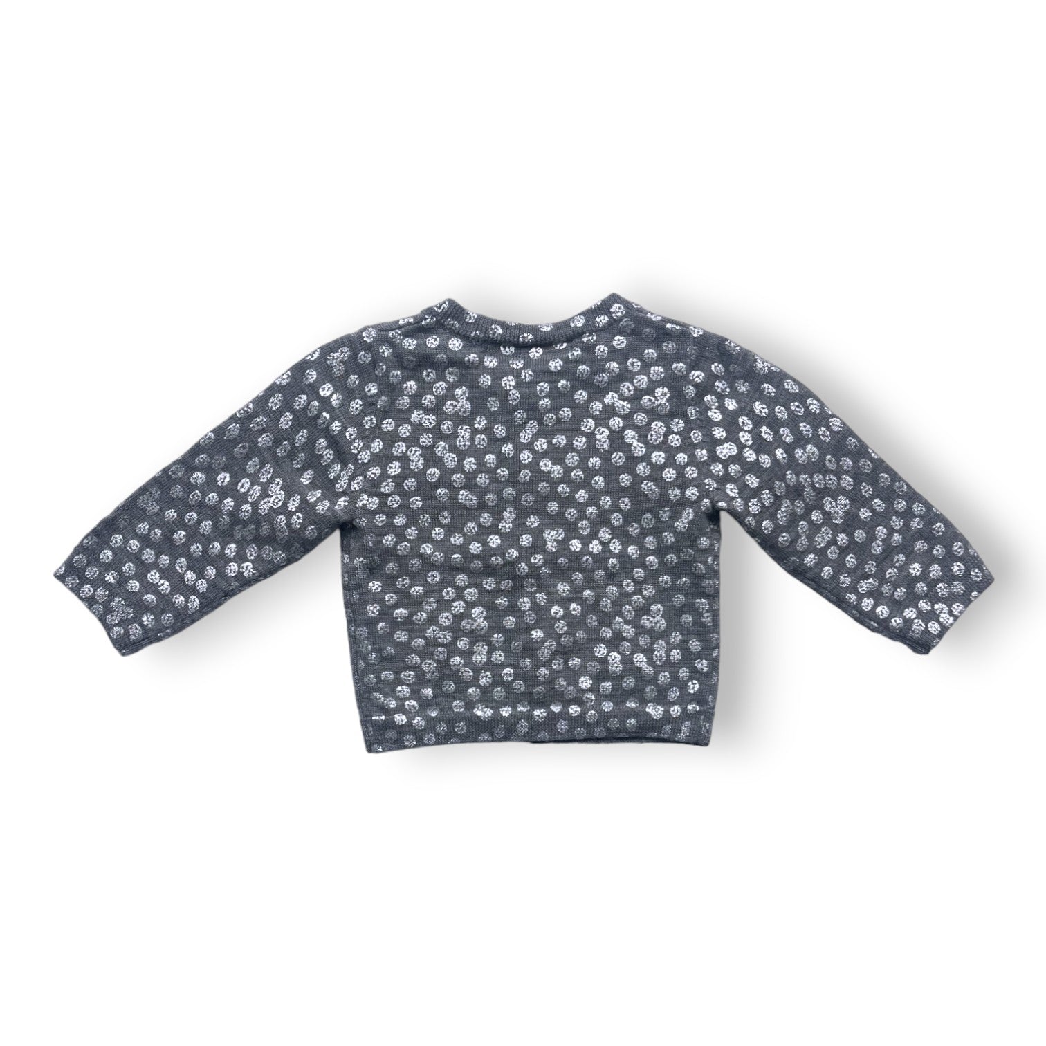 BONPOINT - Grey wool cardigan with silver polka dots - 6 months