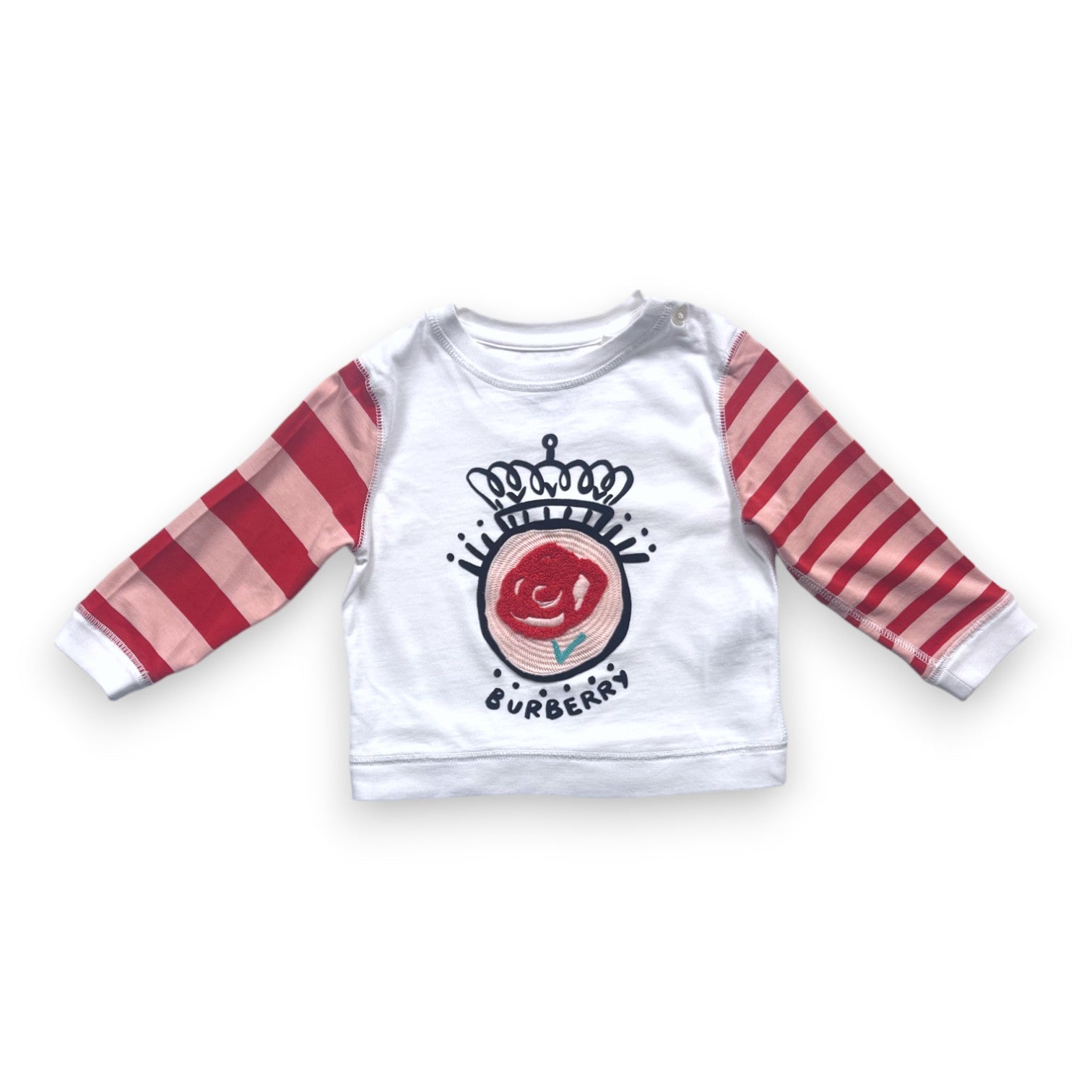BURBERRY - T shirt blanc et rayé à motifs colorés en relief - 18 mois