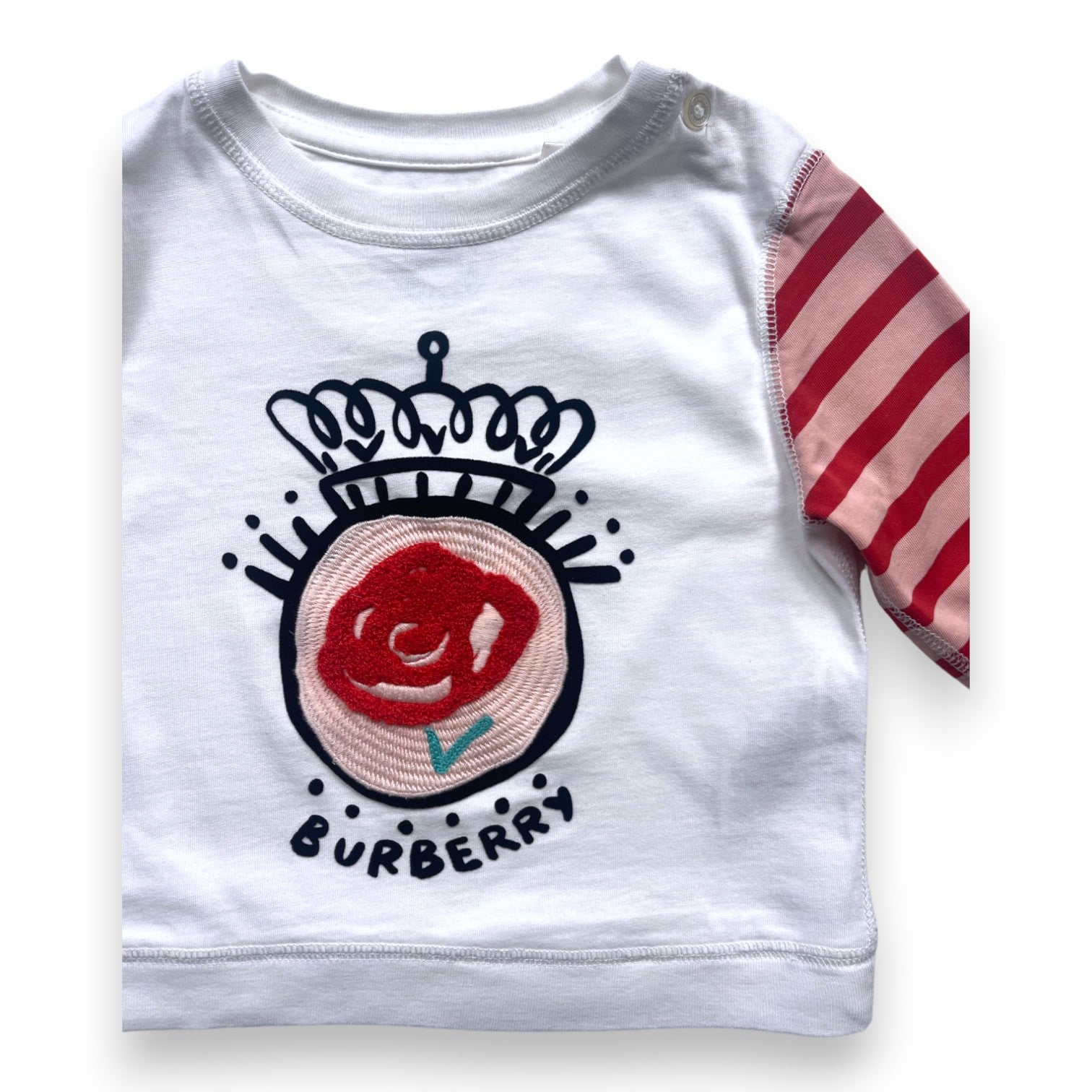 BURBERRY - T shirt blanc et rayé à motifs colorés en relief - 18 mois