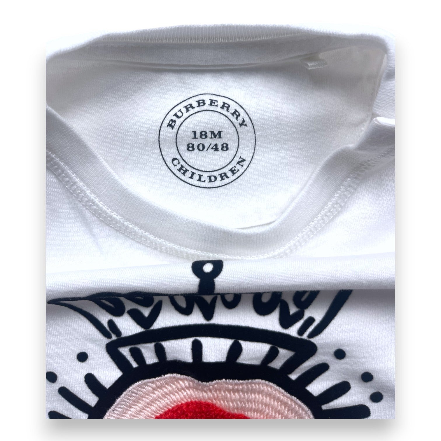 BURBERRY - T shirt blanc et rayé à motifs colorés en relief - 18 mois