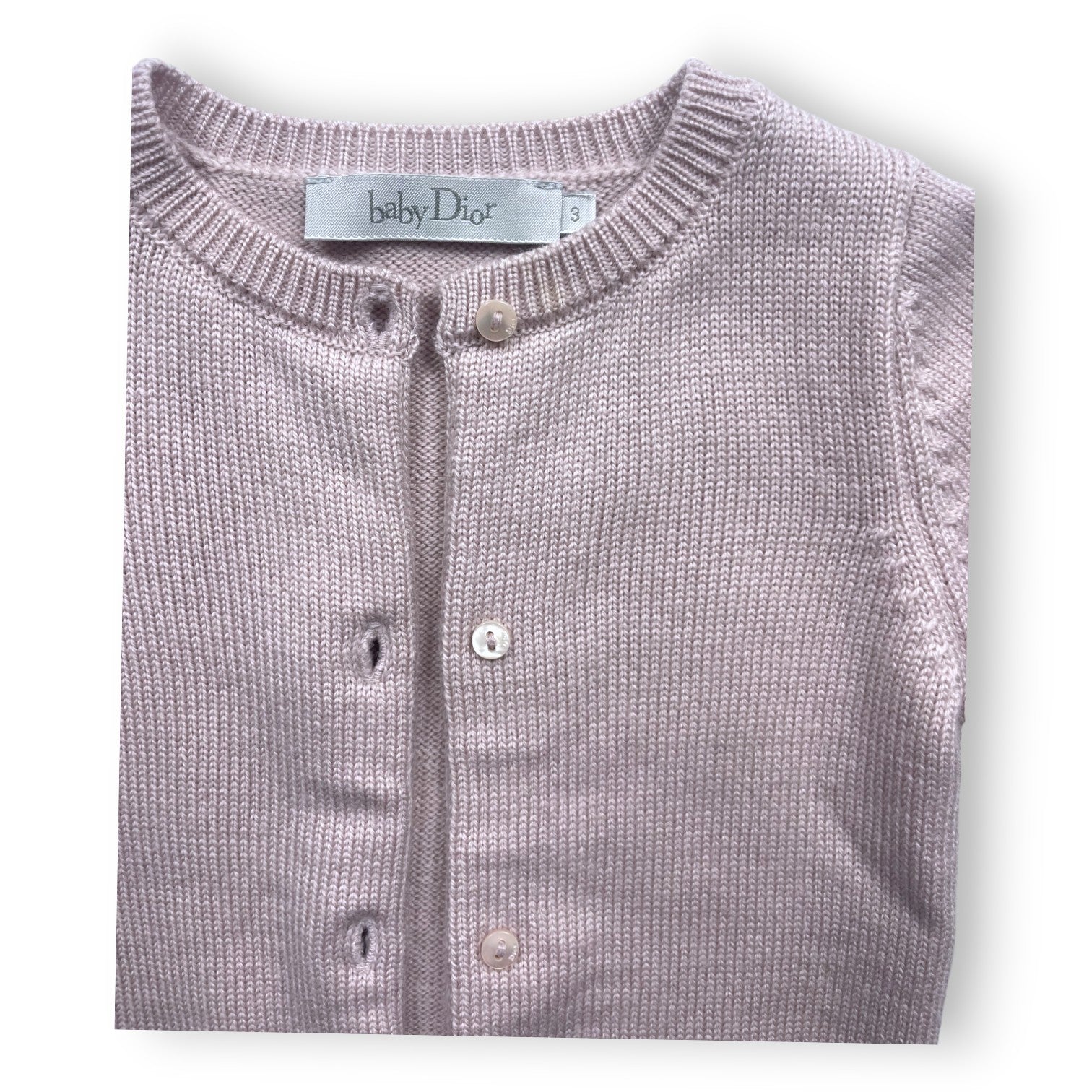 BABY DIOR – Rosafarbenes Set aus Wollkleid und Strickjacke – 3 Monate