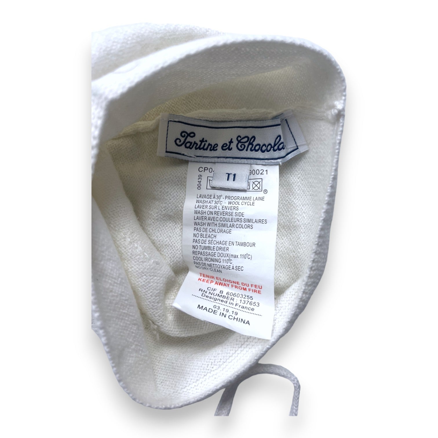 TARTINE ET CHOCOLAT - Ecrufarbene Mütze und Handschuhe - 1/3 Monate