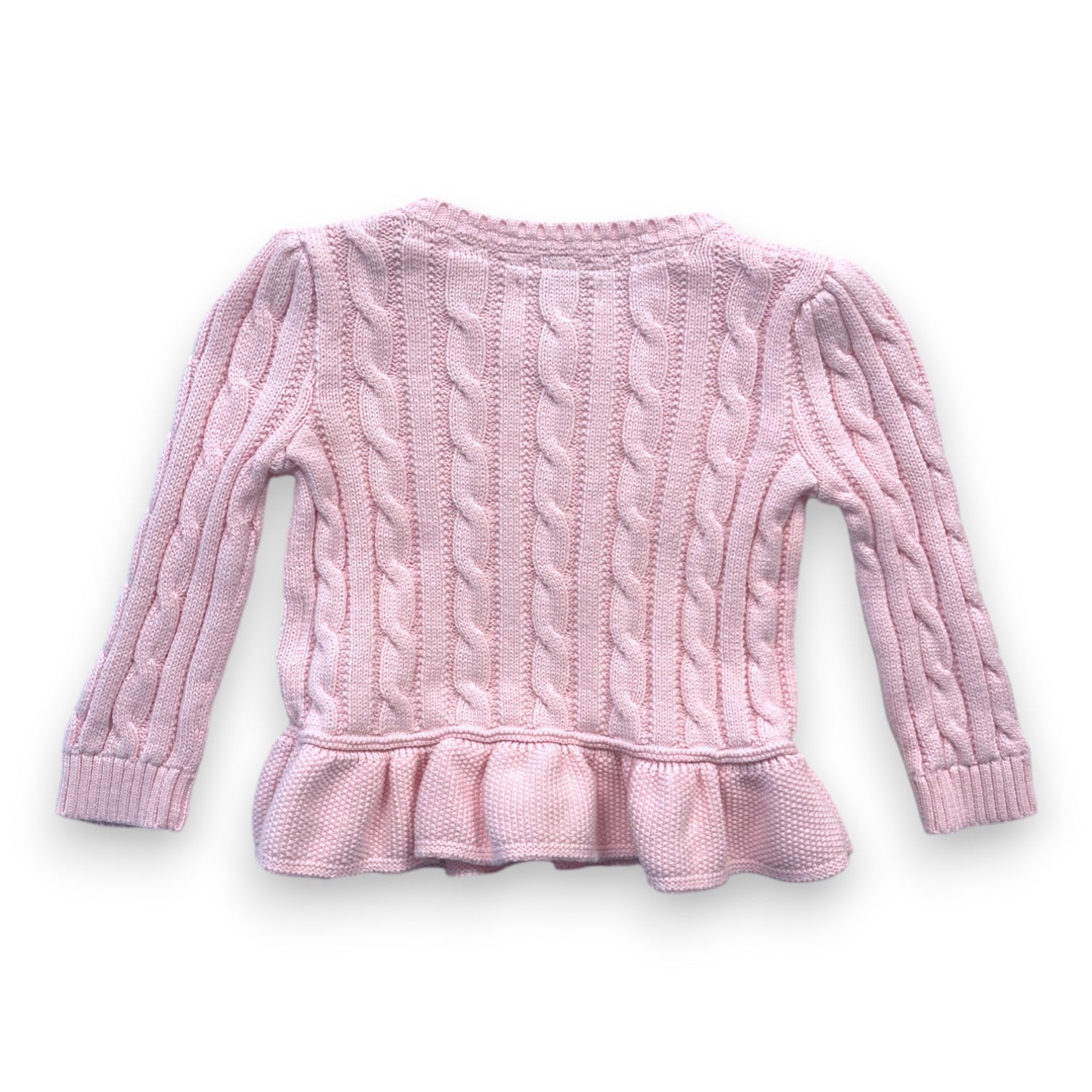 RALPH LAUREN - Pull torsadé rose à volants - 18 mois