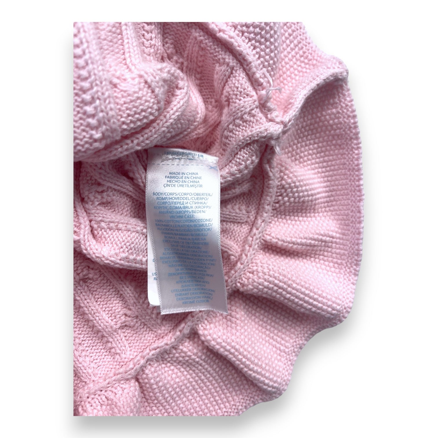 RALPH LAUREN - Pull torsadé rose à volants - 18 mois