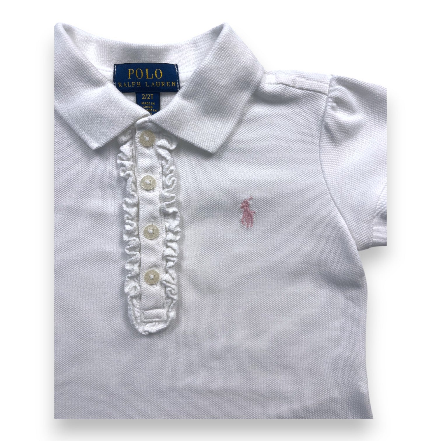 RALPH LAUREN - Polo blanc logo brodé rose - 2 ans