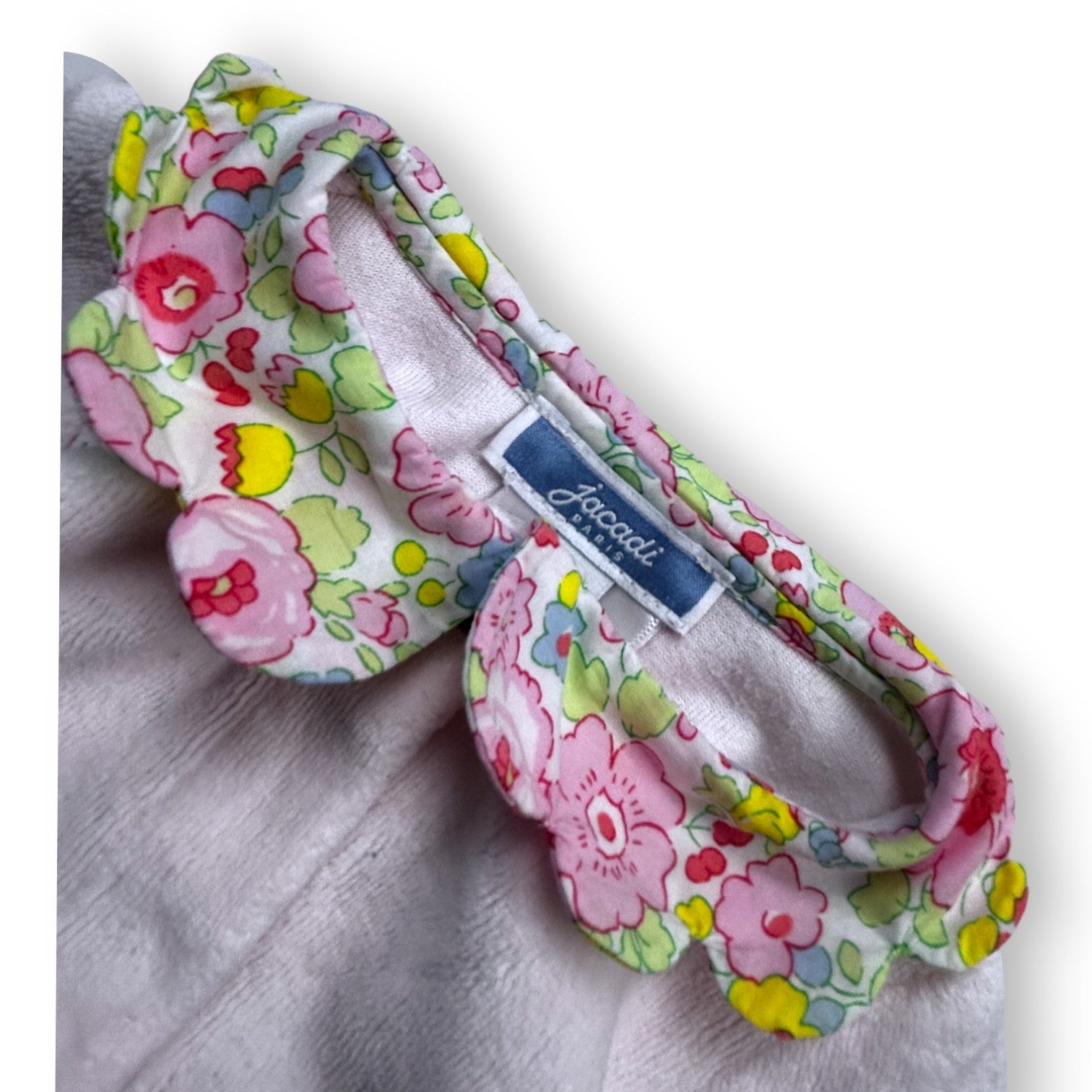JACADI - Pyjama en velours rose pale col fleuri - 3 mois