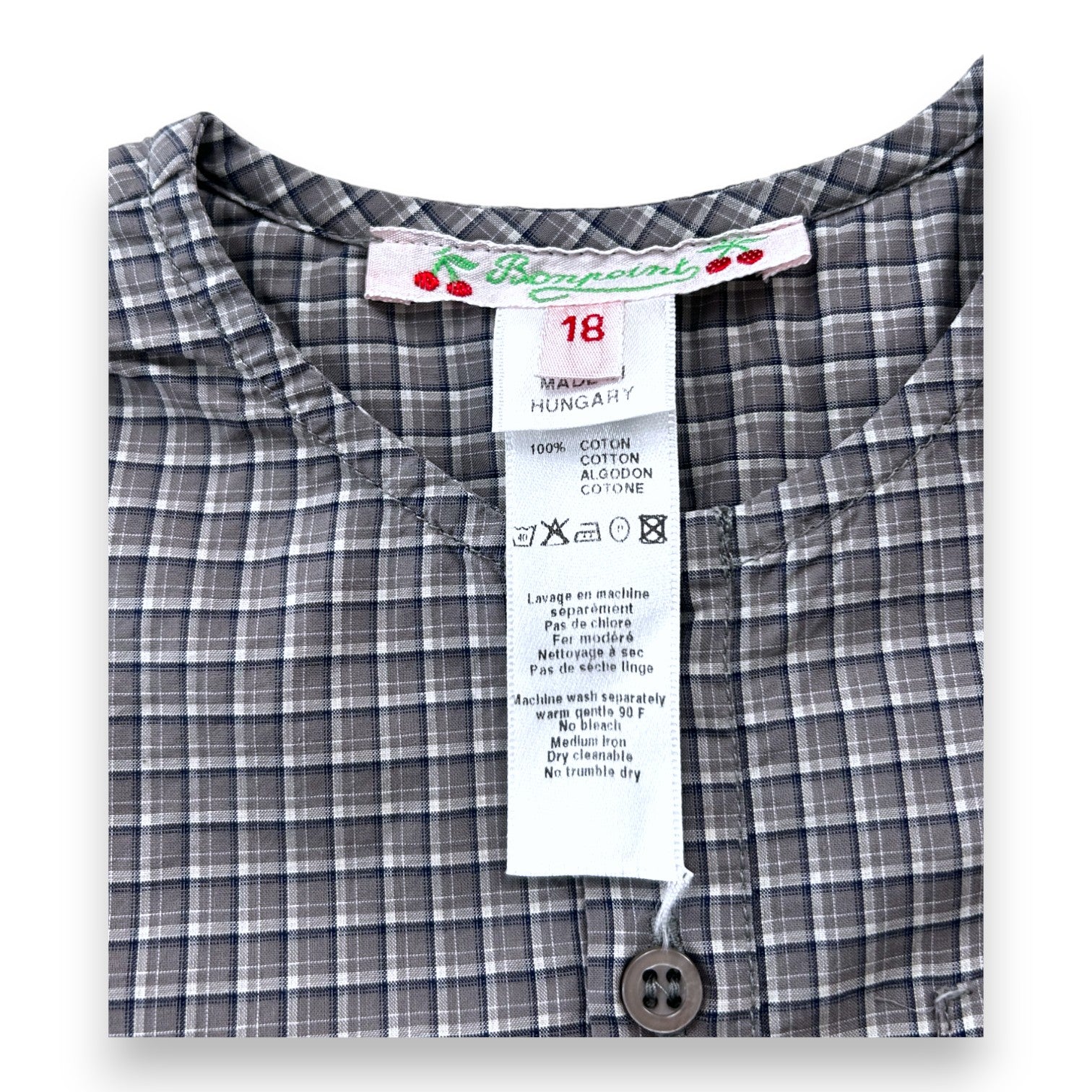 BONPOINT - Grau karierte Bluse mit langen Ärmeln - 18 Monate