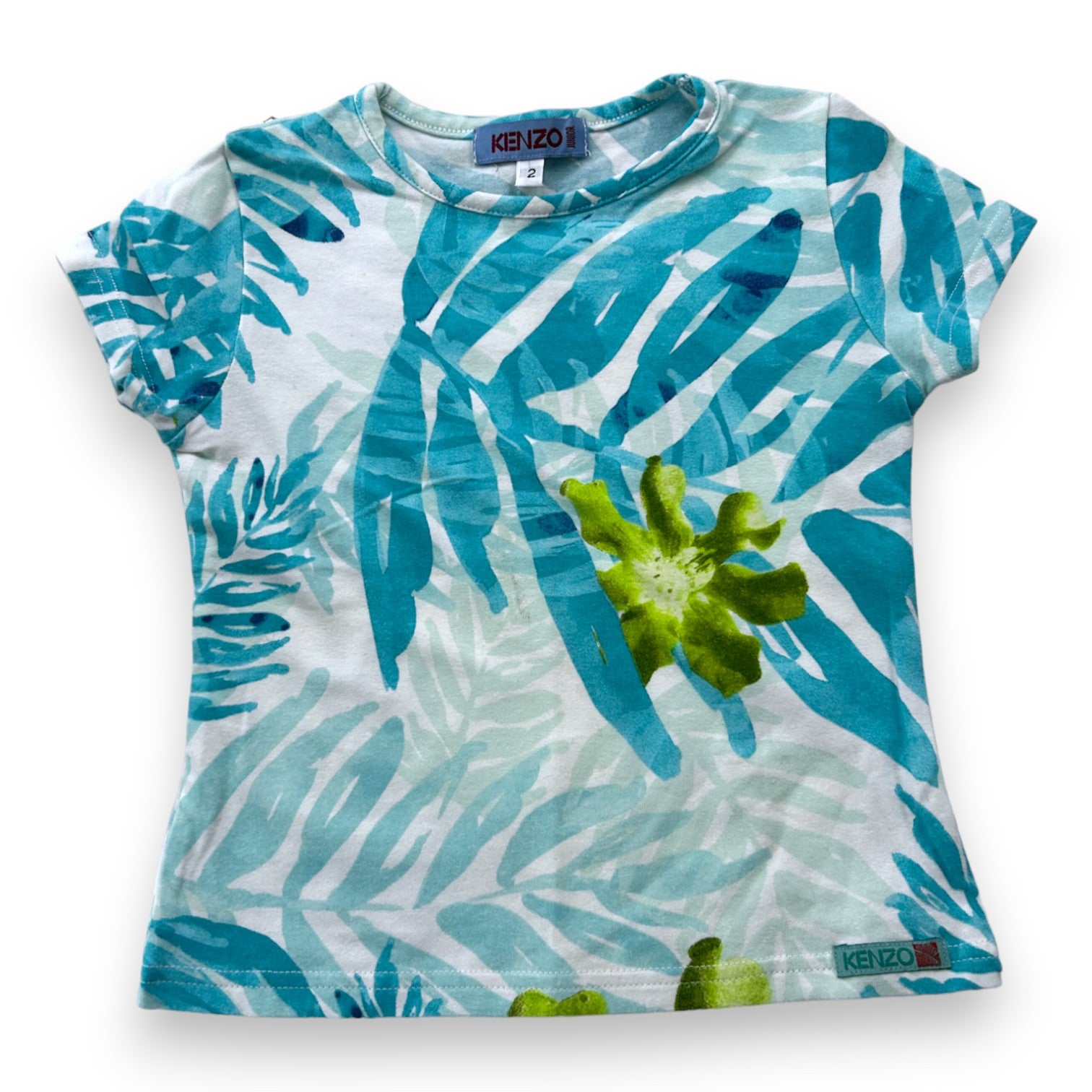 KENZO - T-shirt bleu à motifs feuilles - 2 ans