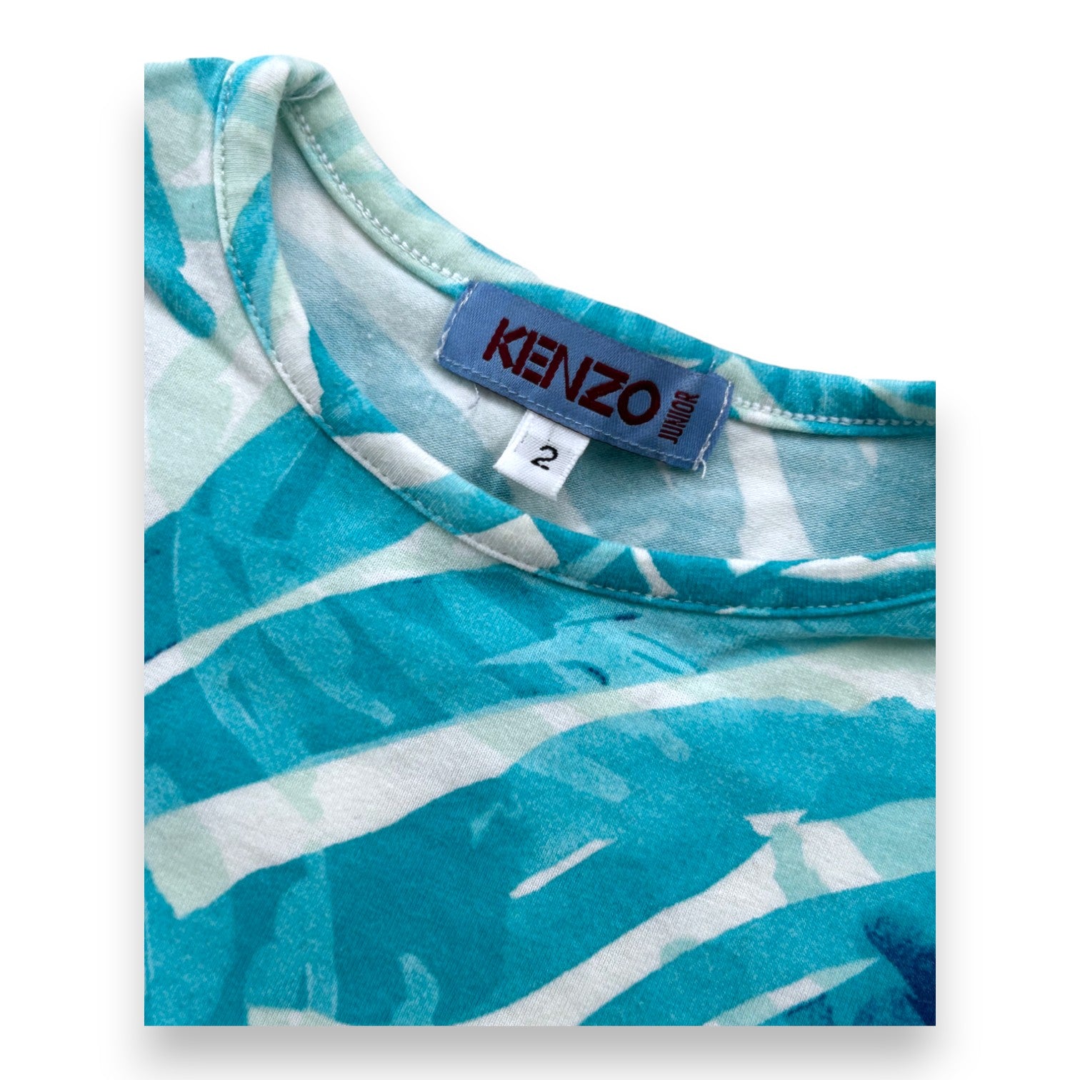 KENZO - T-shirt bleu à motifs feuilles - 2 ans