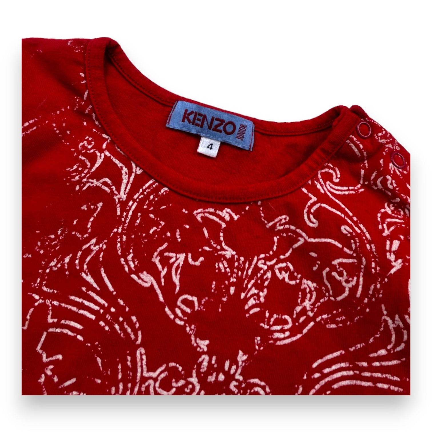KENZO - T-shirt manches longues évasés rouge dessin graphique - 4 ans