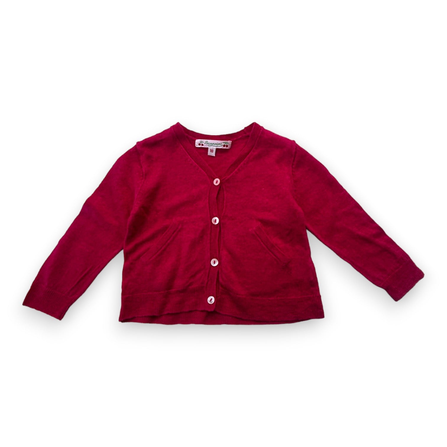 BONPOINT - Cardigan rose fuchsia en lin - 18 mois