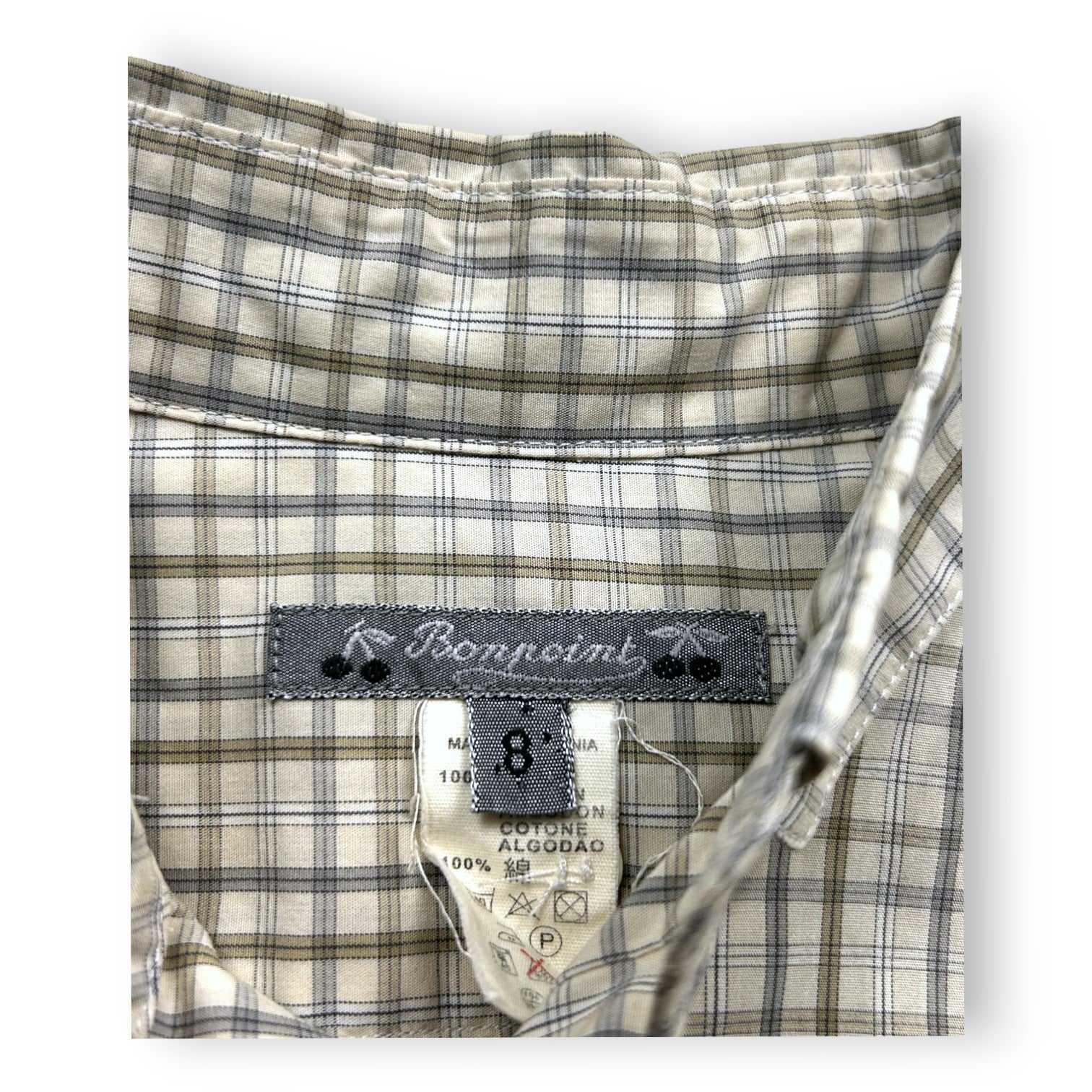BONPOINT - Chemise beige à carreaux - 8 ans