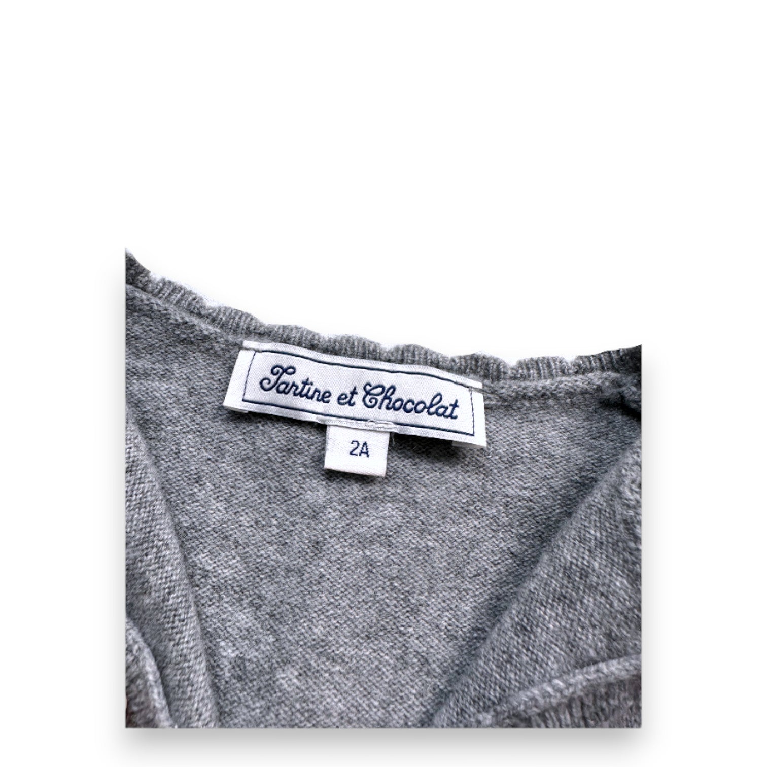 TARTINE ET CHOCOLAT - cardigan gris en laine à fleurs brodées - 2 ans